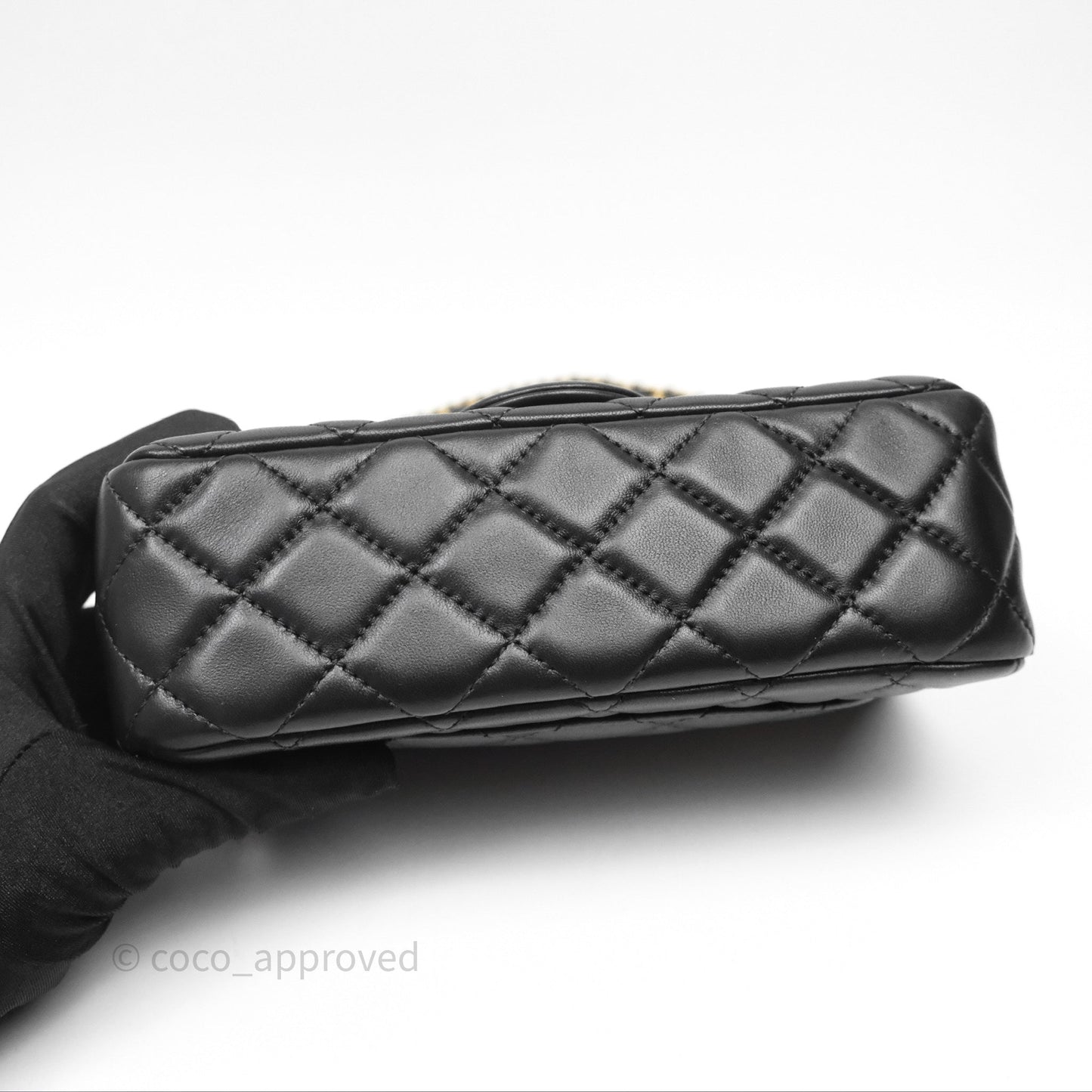 Chanel Mini Rectangular Pearl Crush Quilted Black Lambskin Aged Gold Hardware