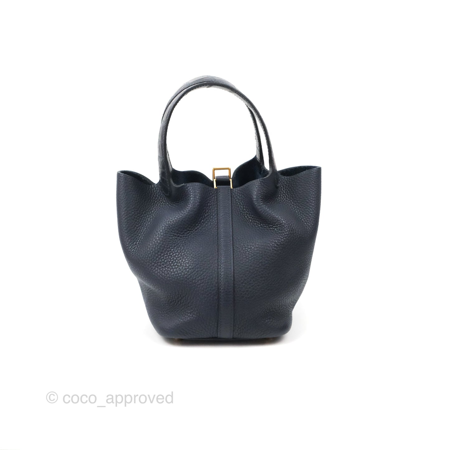 Hermès Picotin Lock 18  Touch Croc Handle Bleu Nuit 2Z Clemence Gold Hardware