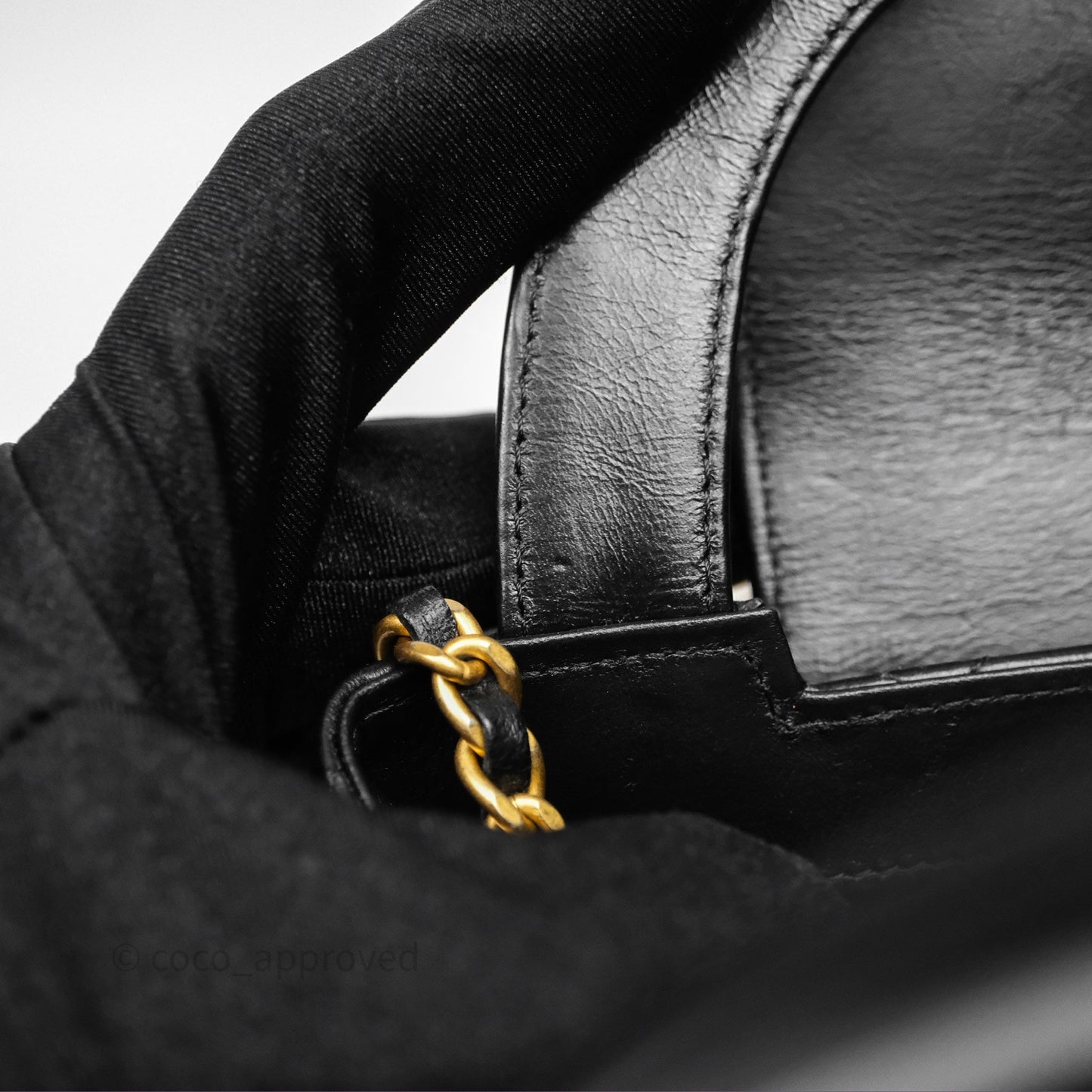 Chanel Kelly Bag Quilted Black Shiny Crumpled Calfskin Aged Gold Hardware