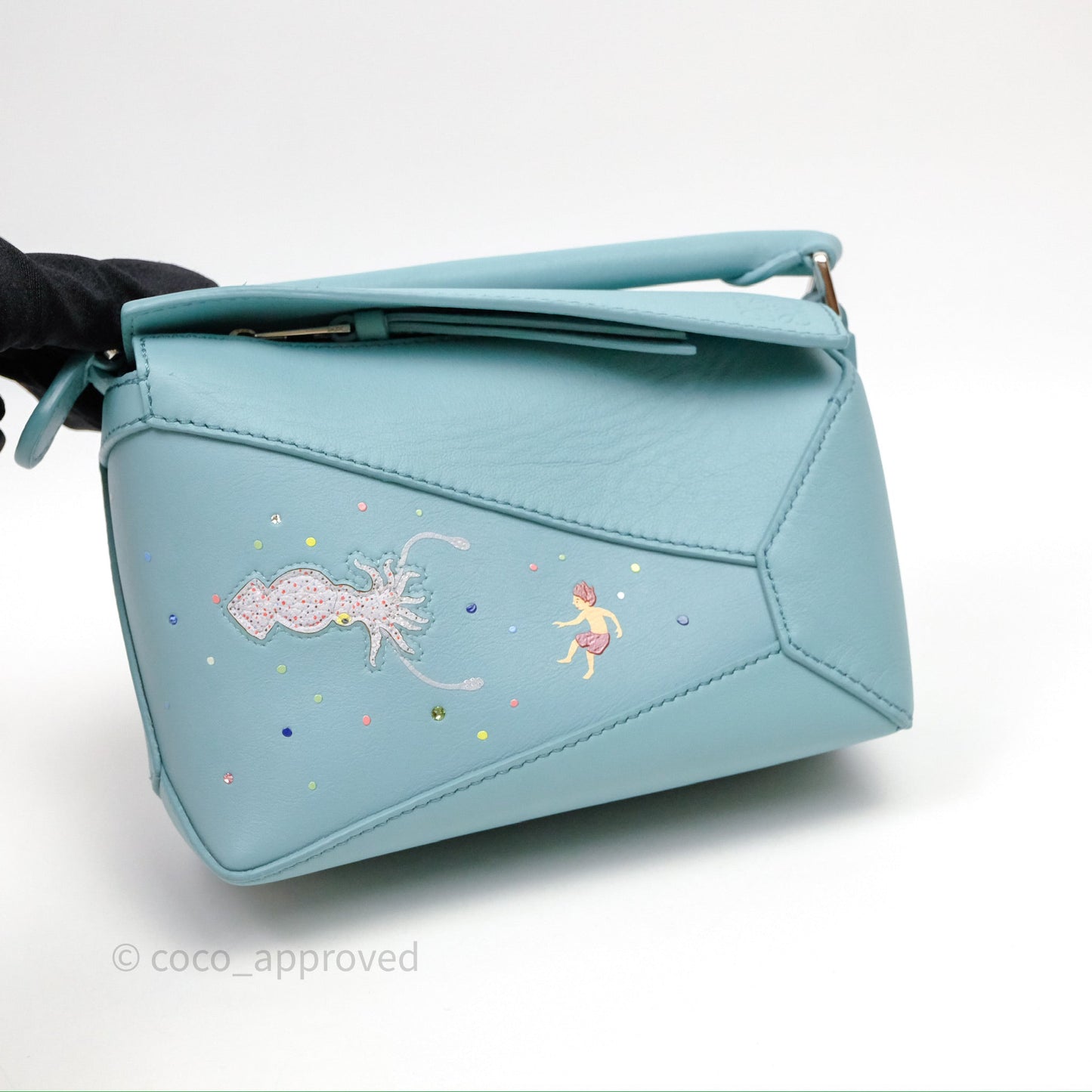 Loewe Mini Squid Suna Puzzle Bag Blue Silver Hardware