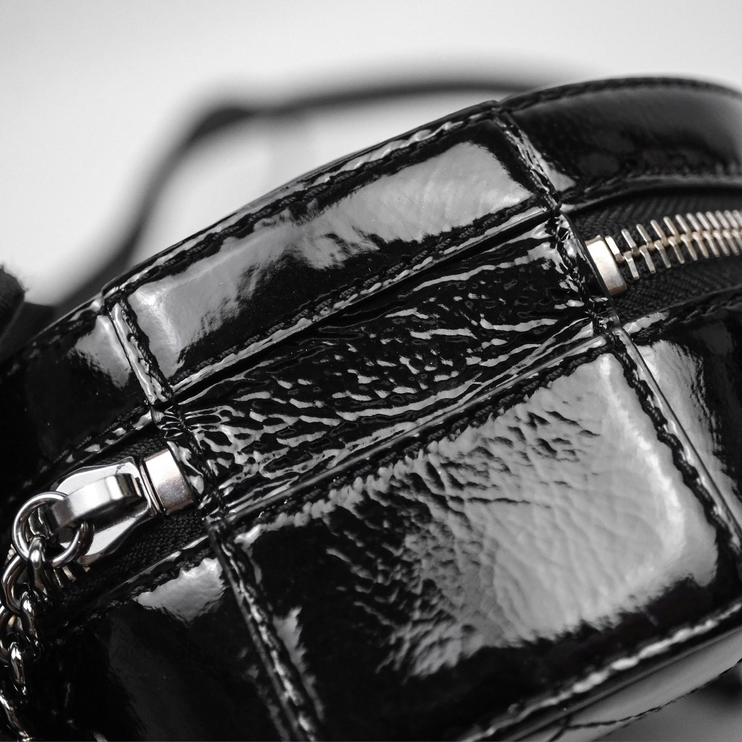 Chanel Round As Earth Bag with Owl Charm Black Patent Silver Hardware