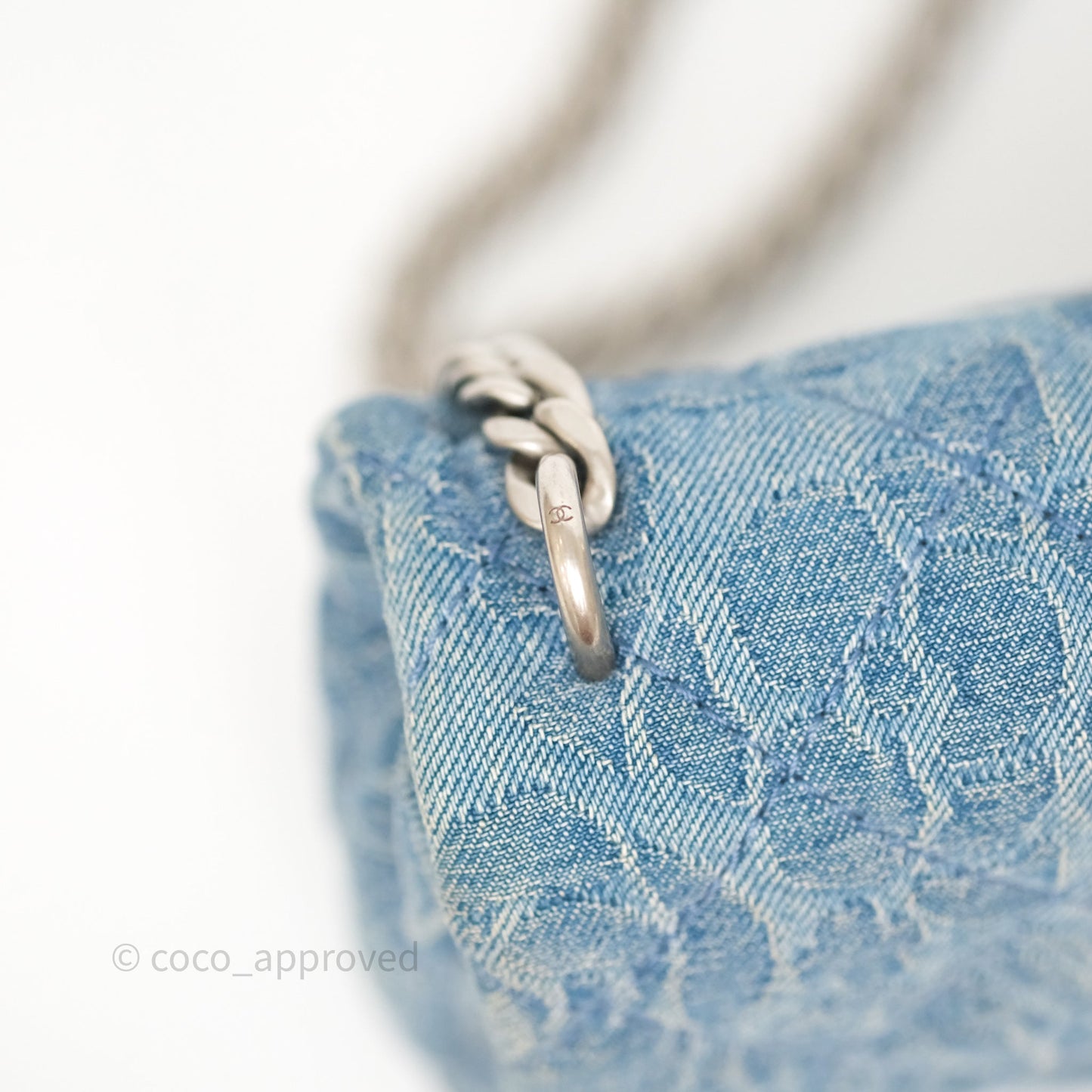 Chanel Mini Camellia Printed Heart Crush Flap Bag Blue Denim Aged Silver Hardware