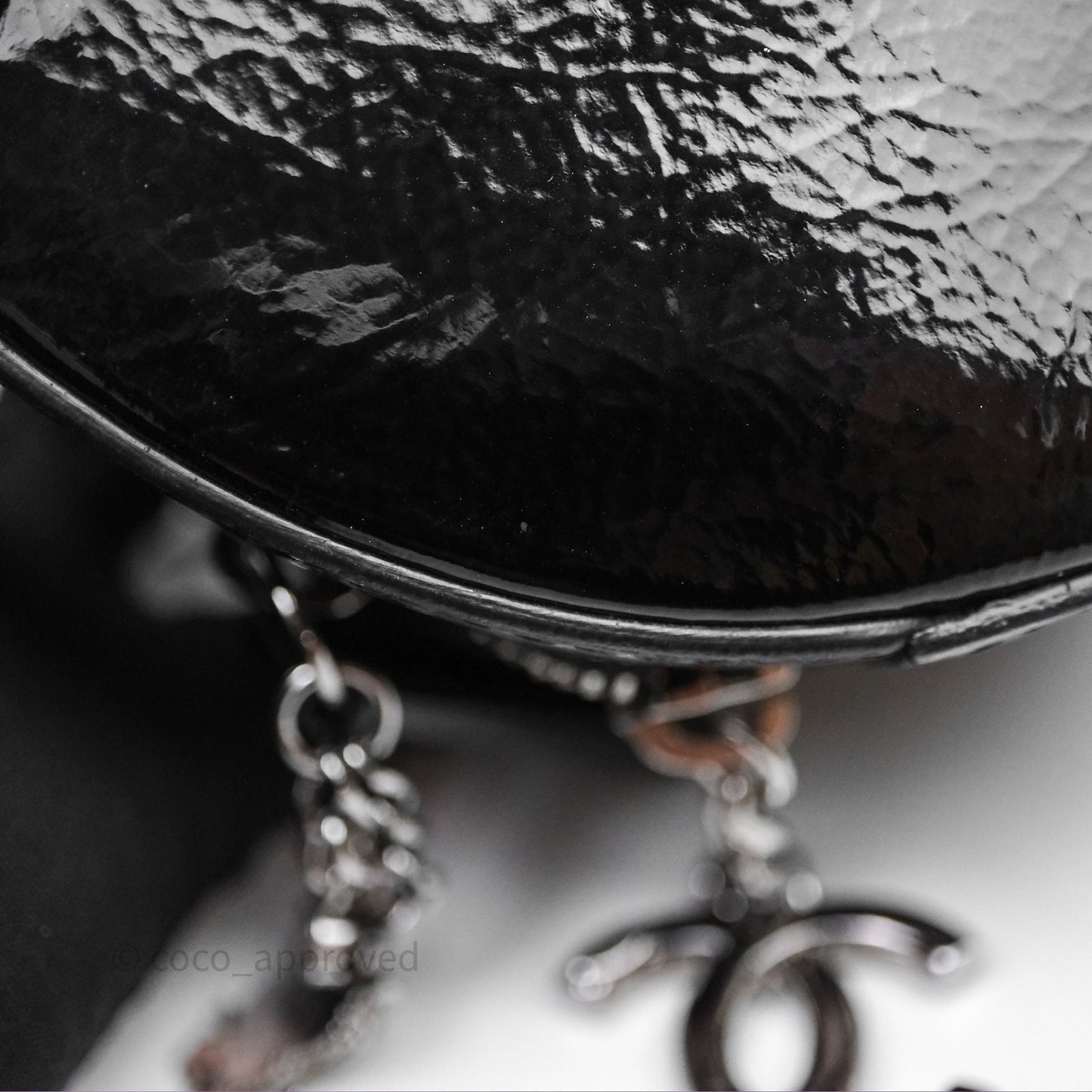 Chanel Round As Earth Bag with Owl Charm Black Patent Silver Hardware