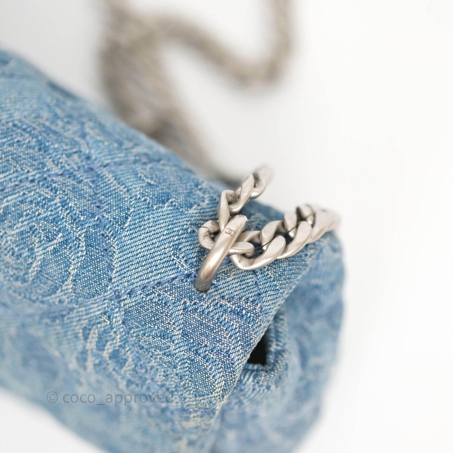 Chanel Mini Camellia Printed Heart Crush Flap Bag Blue Denim Aged Silver Hardware