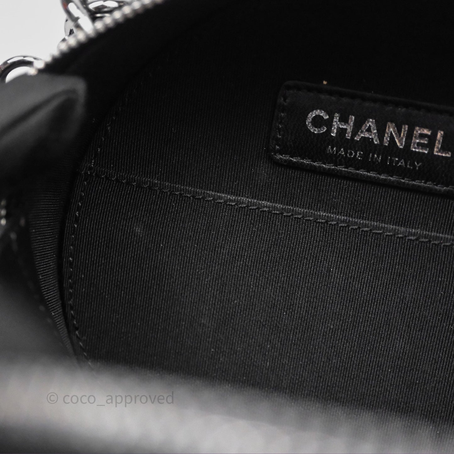 Chanel Round As Earth Bag with Owl Charm Black Patent Silver Hardware