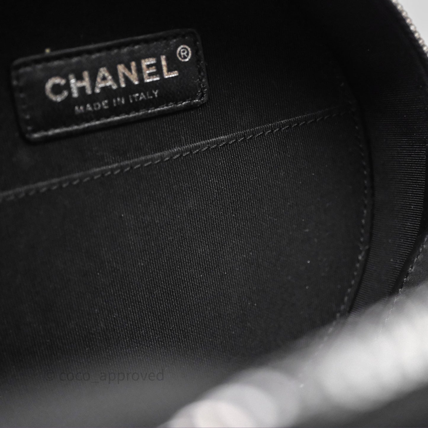 Chanel Round As Earth Bag with Owl Charm Black Patent Silver Hardware