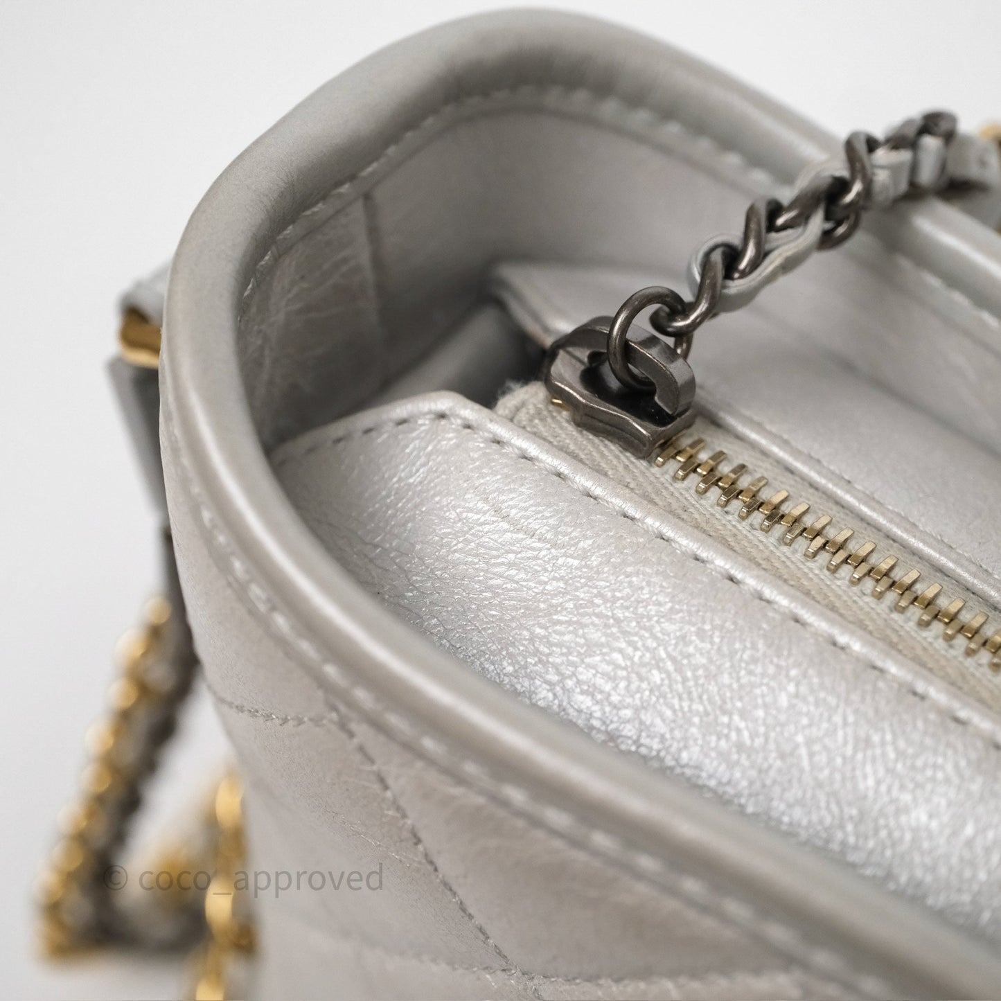 Chanel Small Gabrielle Hobo Quilted Pearly Iridescent Silver Aged Calfskin