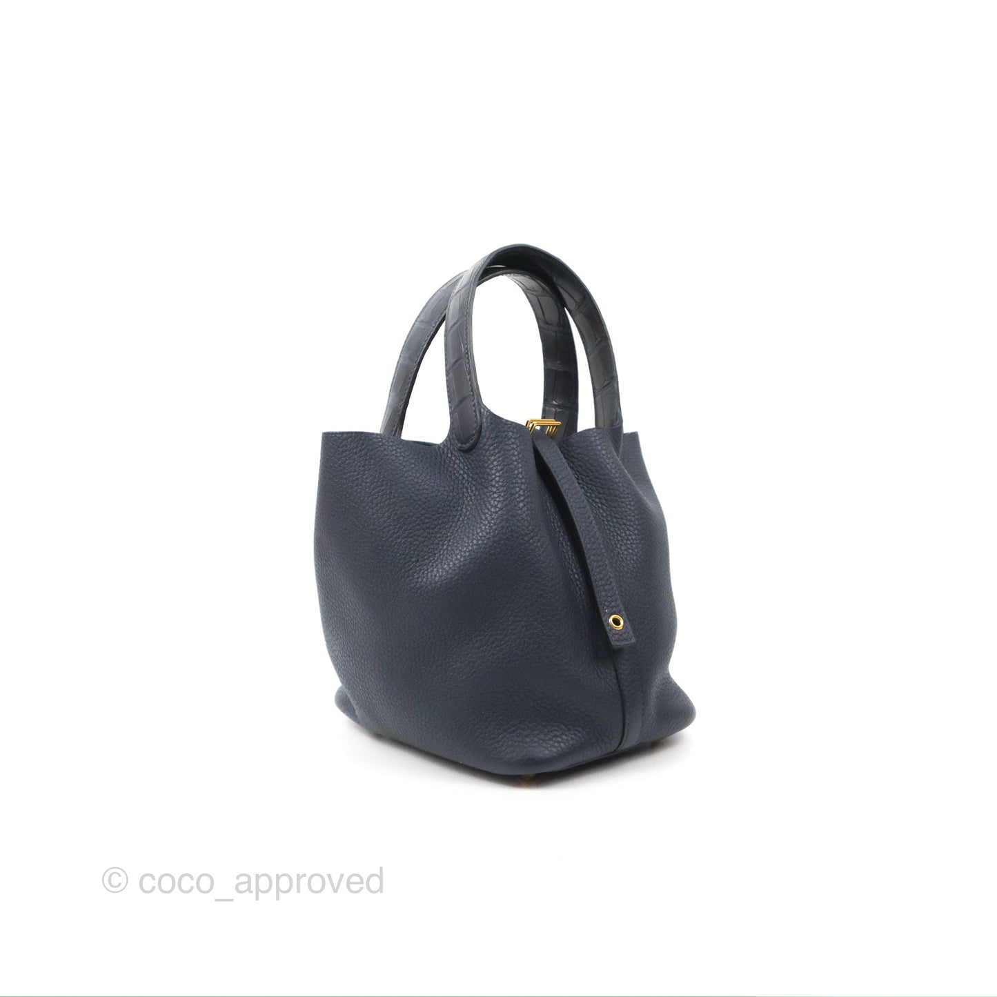 Hermès Picotin Lock 18  Touch Croc Handle Bleu Nuit 2Z Clemence Gold Hardware