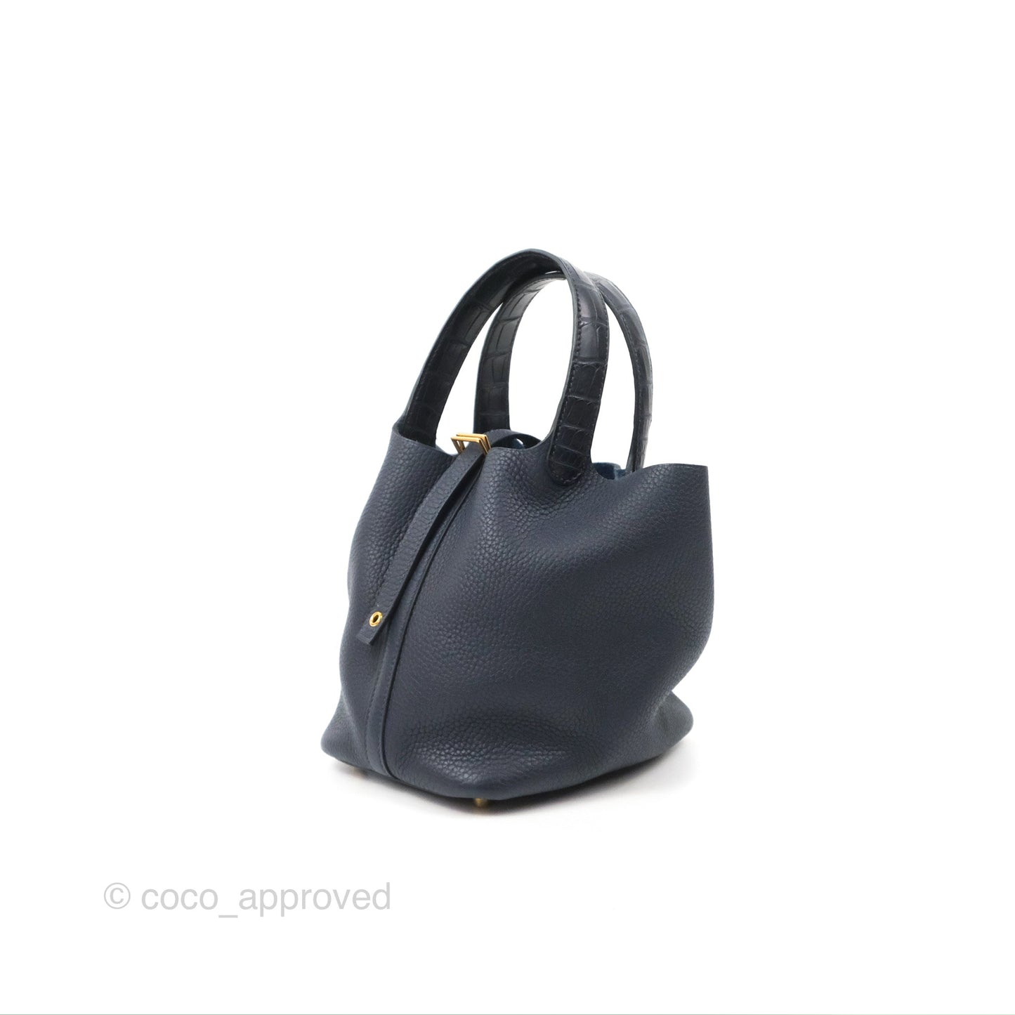 Hermès Picotin Lock 18  Touch Croc Handle Bleu Nuit 2Z Clemence Gold Hardware