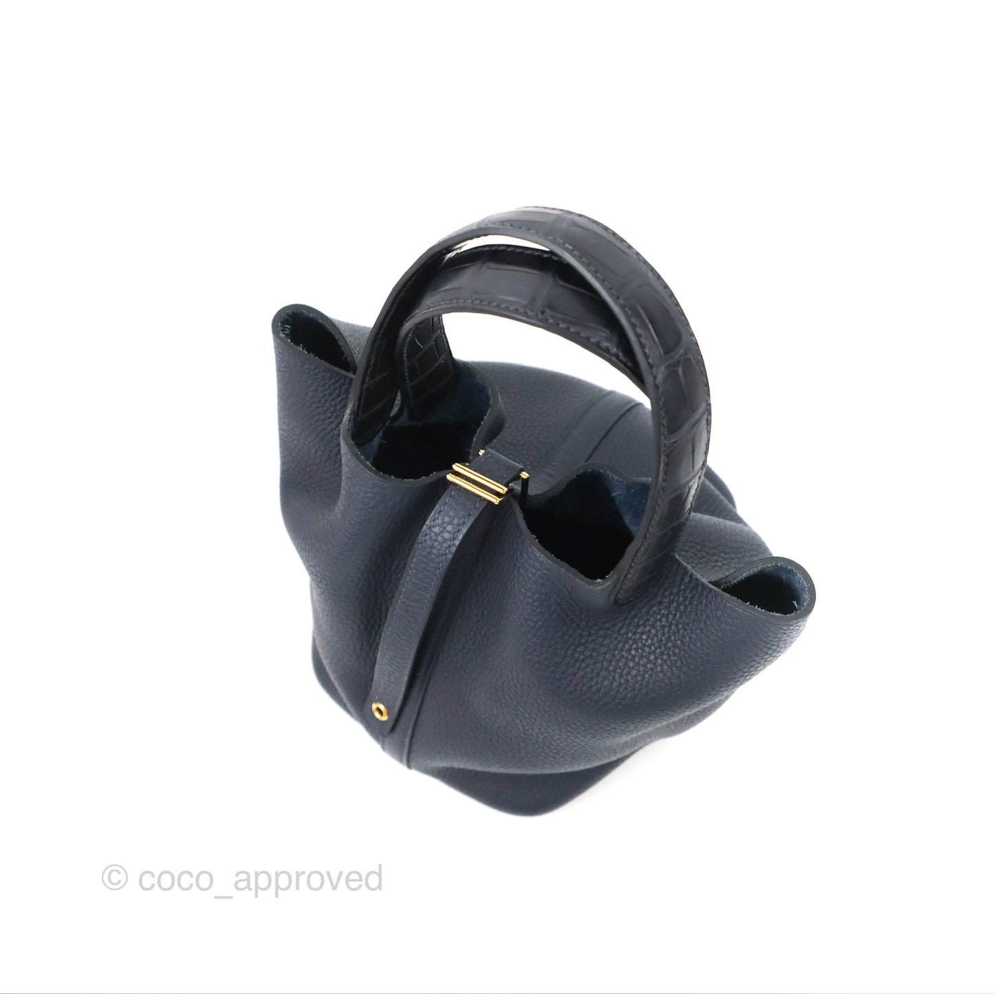 Hermès Picotin Lock 18  Touch Croc Handle Bleu Nuit 2Z Clemence Gold Hardware