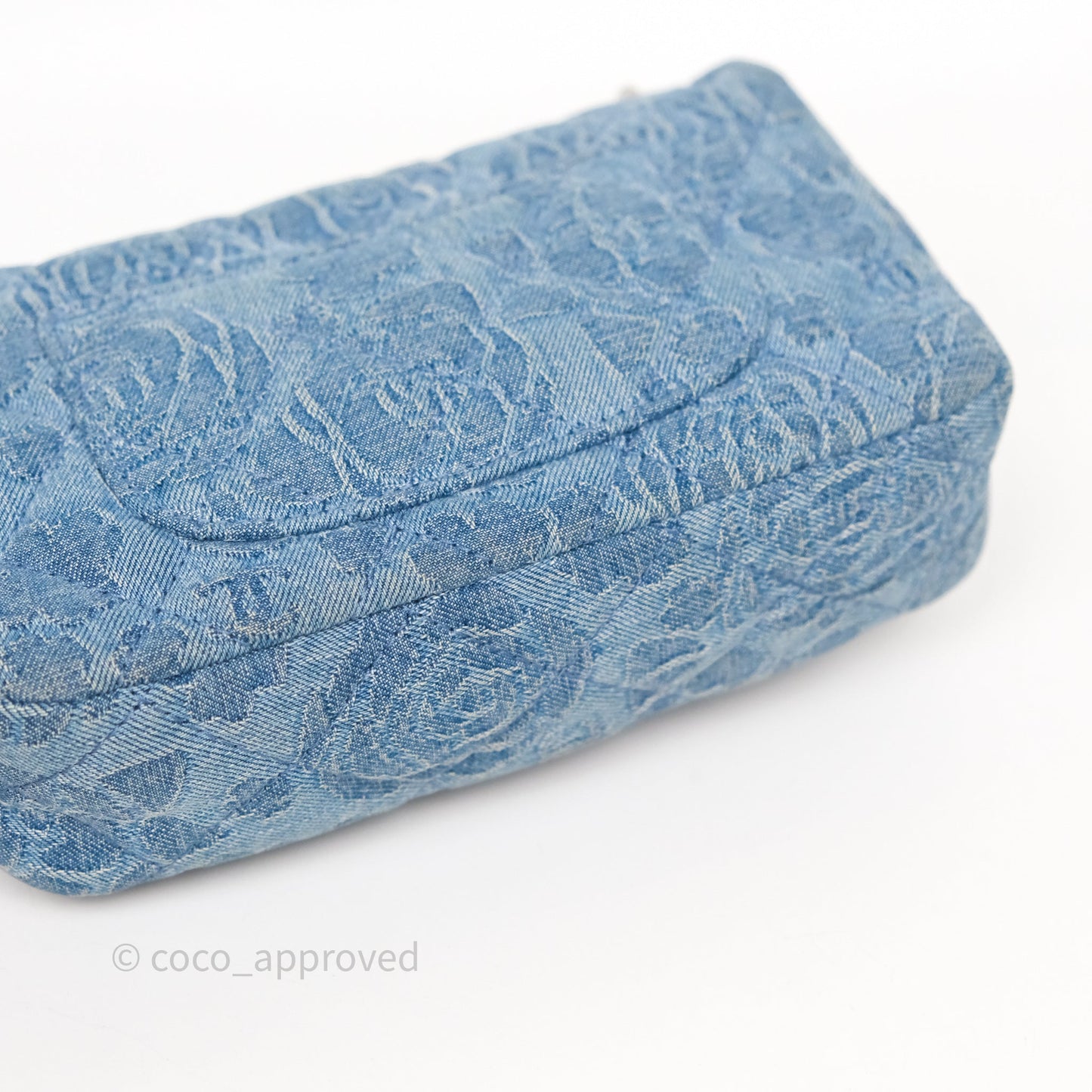 Chanel Mini Camellia Printed Heart Crush Flap Bag Blue Denim Aged Silver Hardware