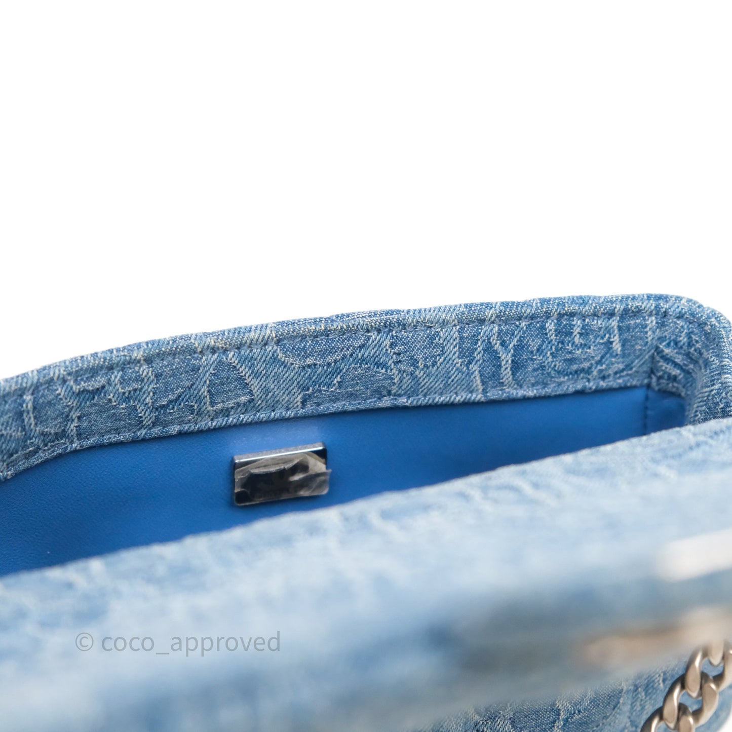 Chanel Mini Camellia Printed Heart Crush Flap Bag Blue Denim Aged Silver Hardware