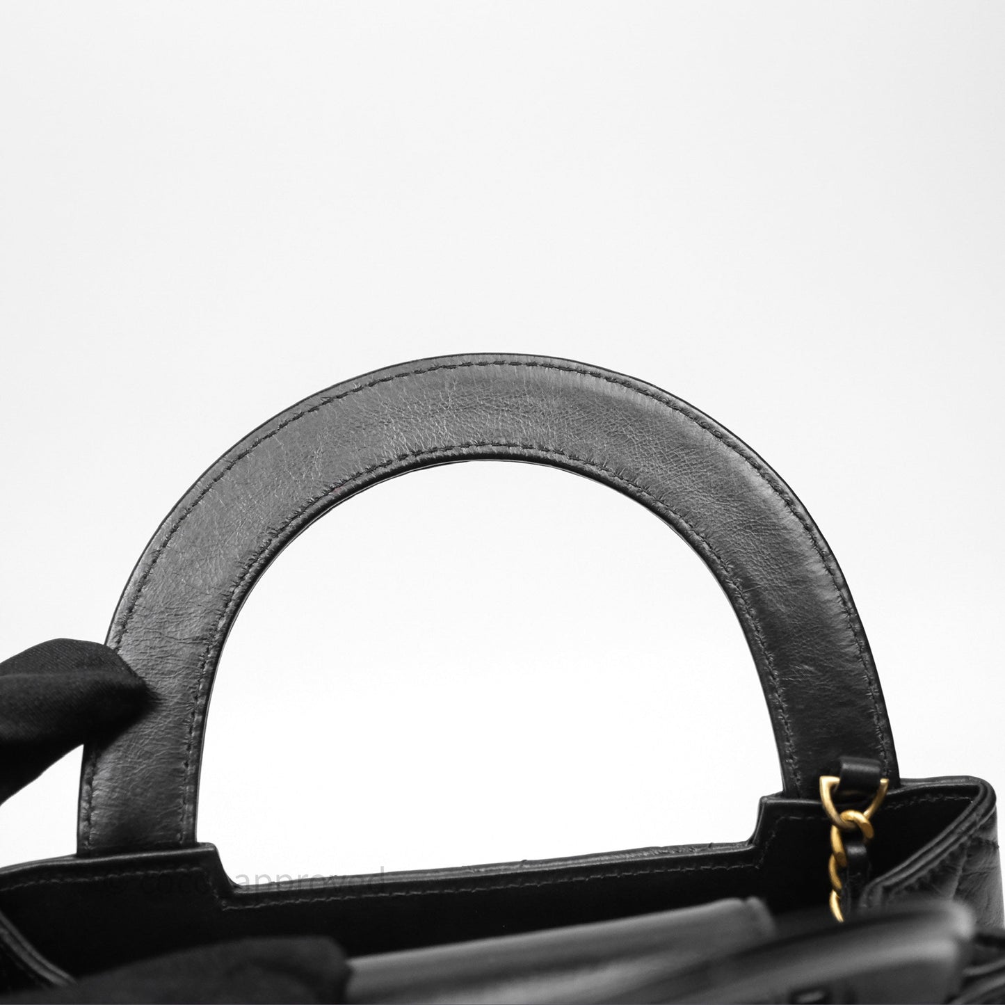 Chanel Kelly Bag Quilted Black Shiny Crumpled Calfskin Aged Gold Hardware