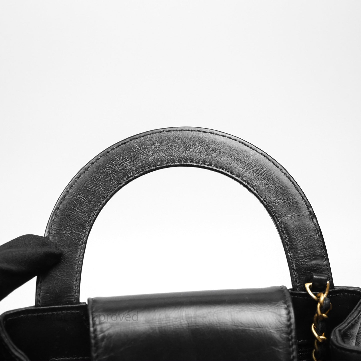 Chanel Kelly Bag Quilted Black Shiny Crumpled Calfskin Aged Gold Hardware