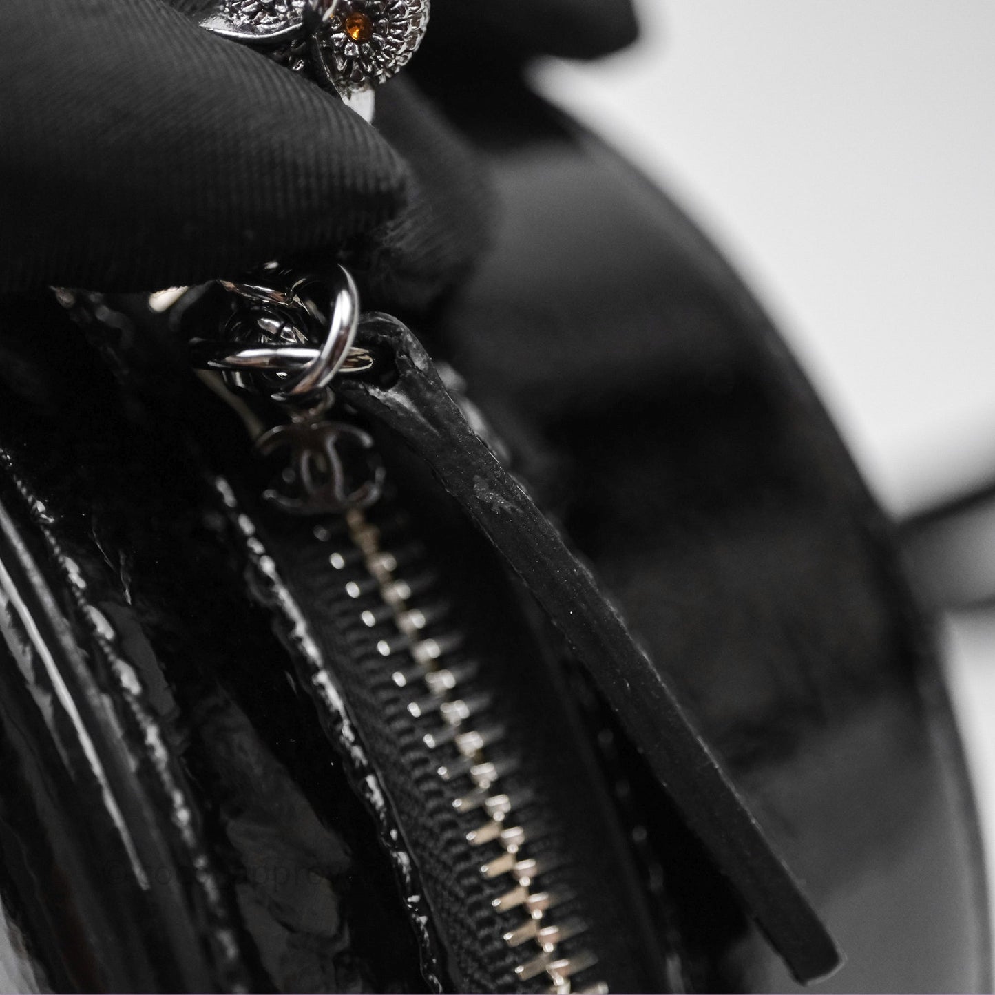 Chanel Round As Earth Bag with Owl Charm Black Patent Silver Hardware