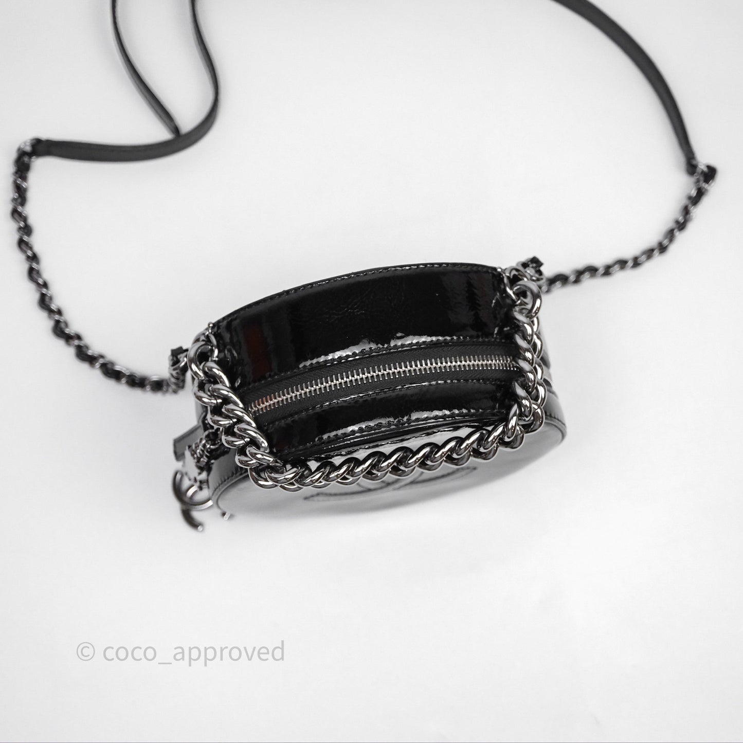 Chanel Round As Earth Bag with Owl Charm Black Patent Silver Hardware