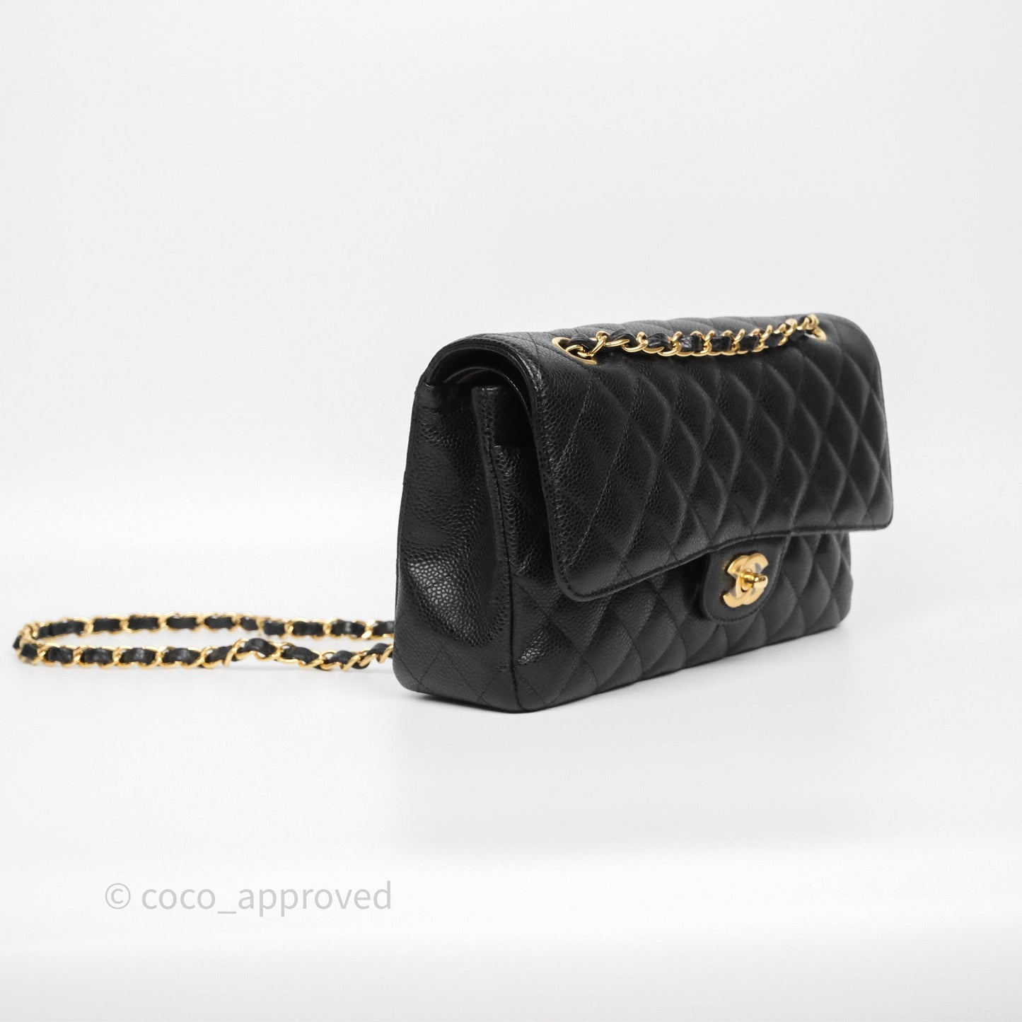 Chanel Classic M/L Medium Flap Quilted Black Caviar Gold Hardware