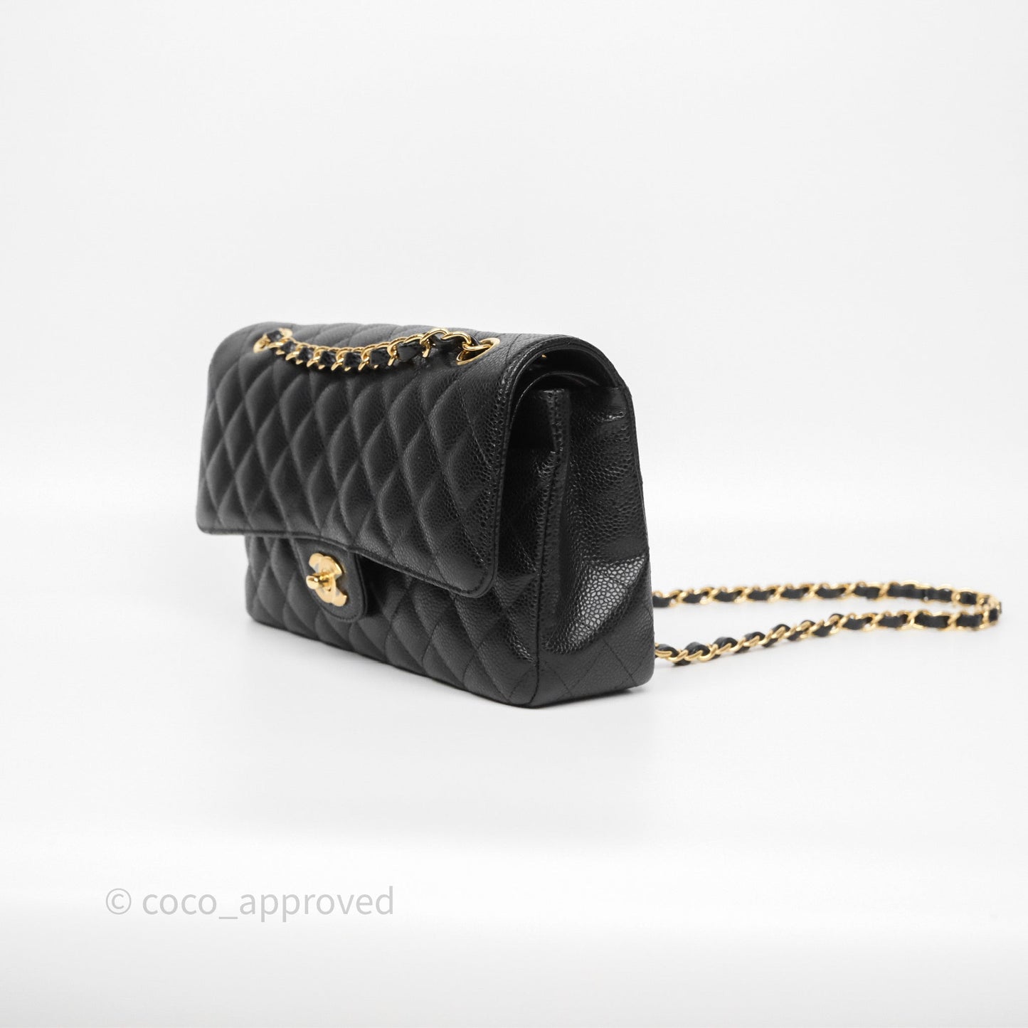 Chanel Classic M/L Medium Flap Quilted Black Caviar Gold Hardware