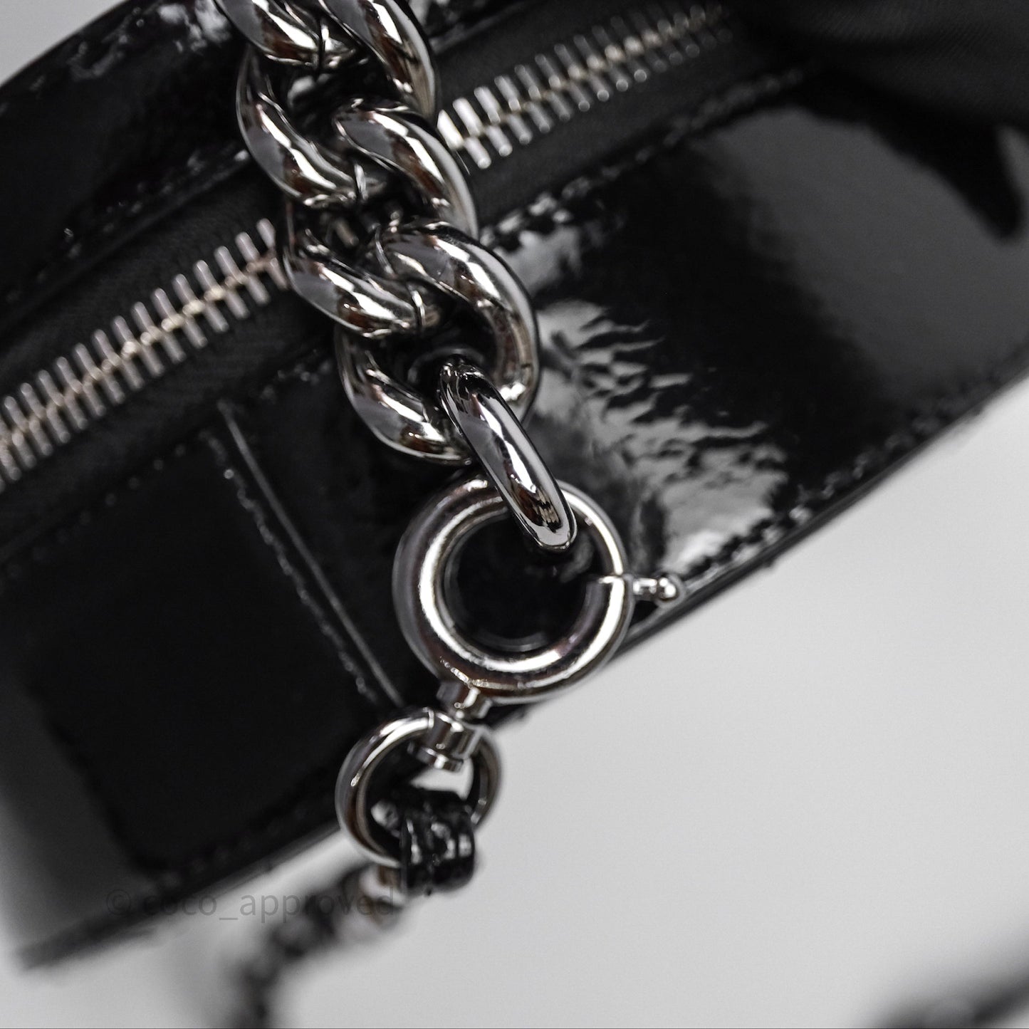 Chanel Round As Earth Bag with Owl Charm Black Patent Silver Hardware