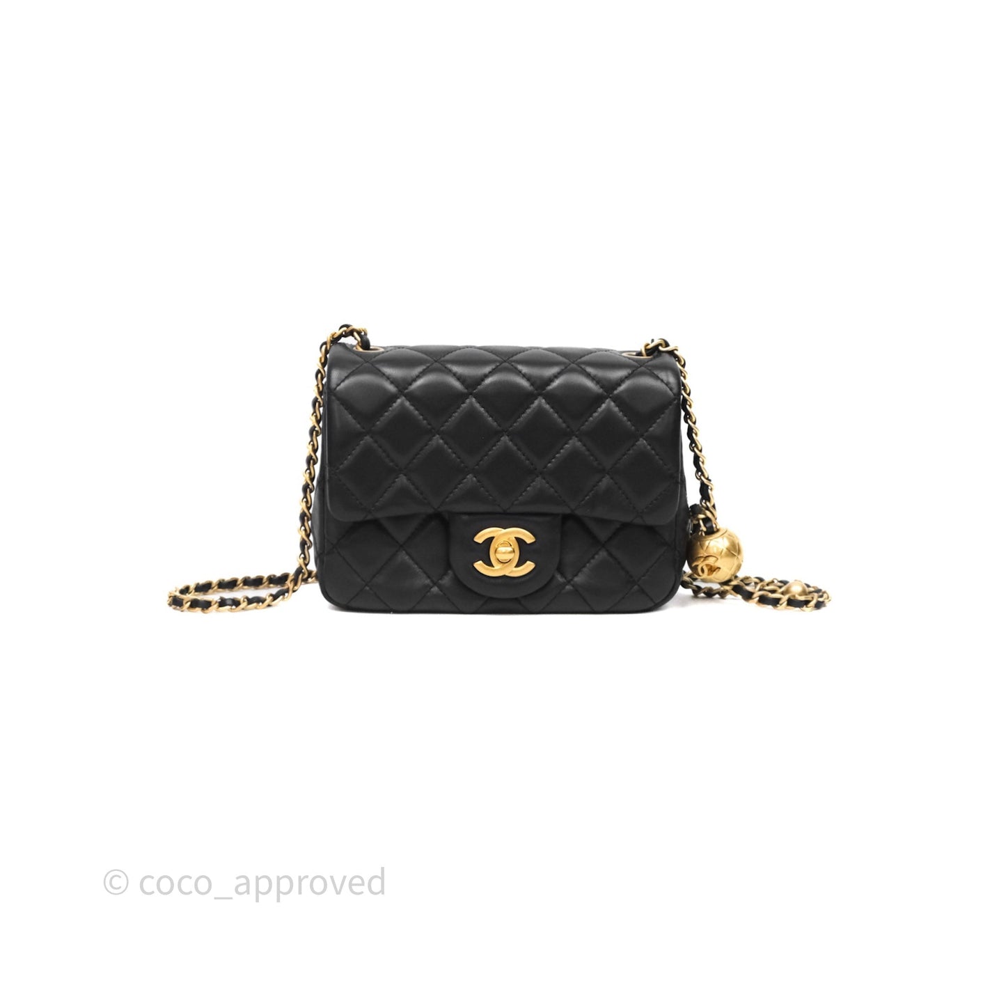 Chanel Pearl Crush Mini Square Quilted Black Lambskin Aged Gold Hardware
