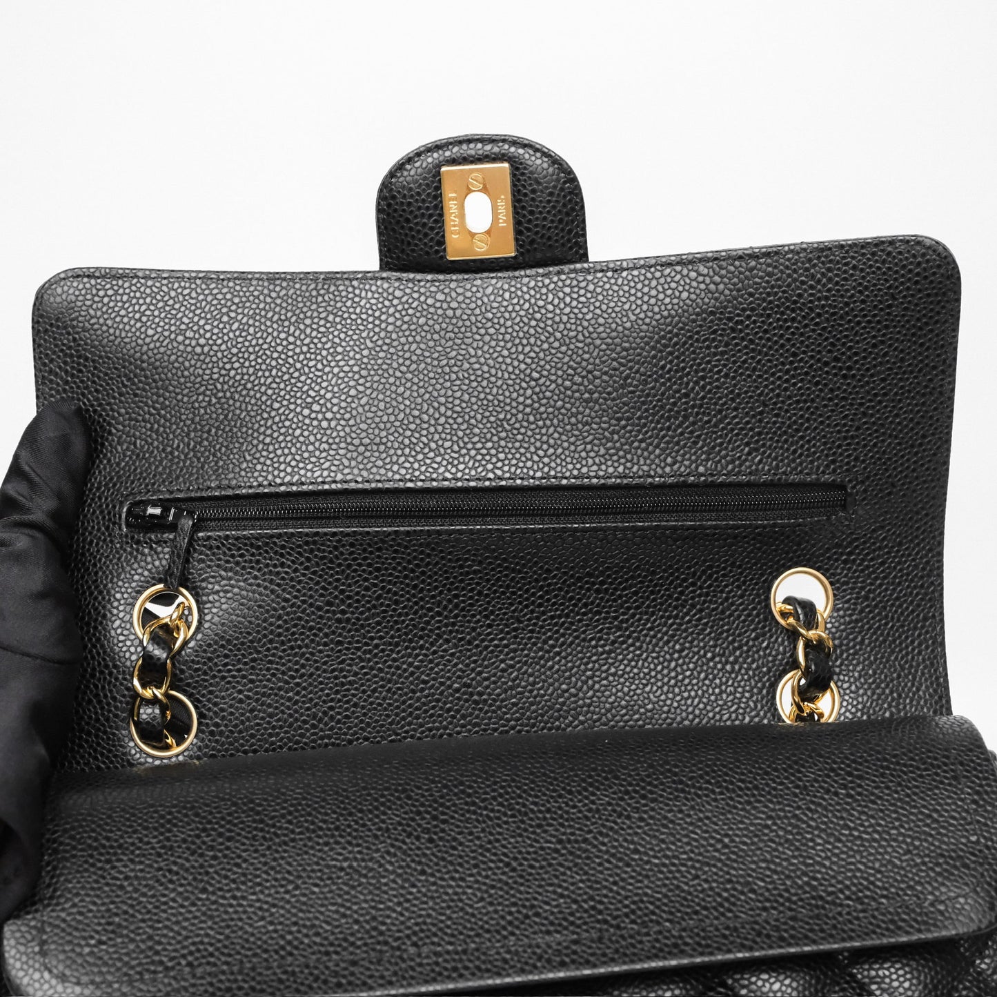 Chanel Classic M/L Medium Flap Quilted Black Caviar Gold Hardware
