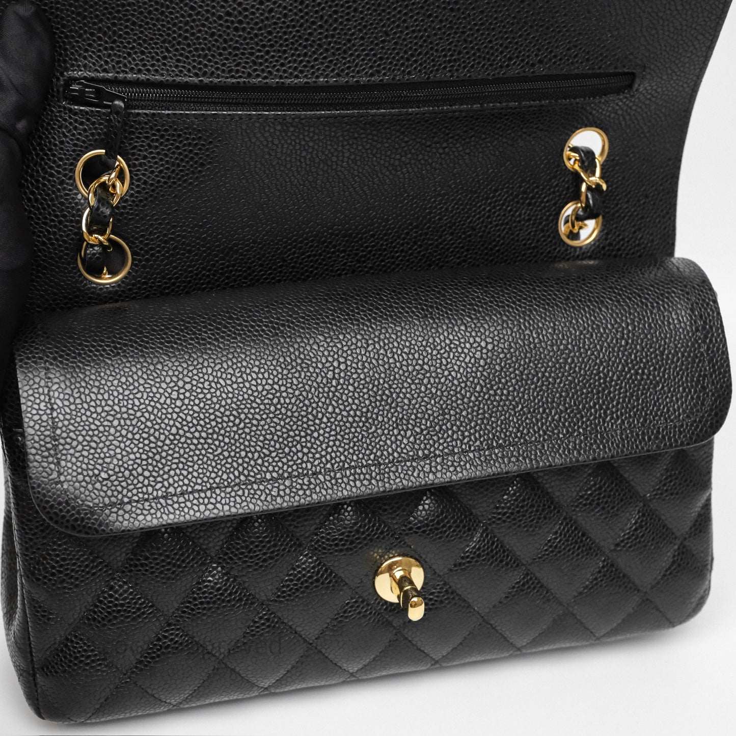 Chanel Classic M/L Medium Flap Quilted Black Caviar Gold Hardware