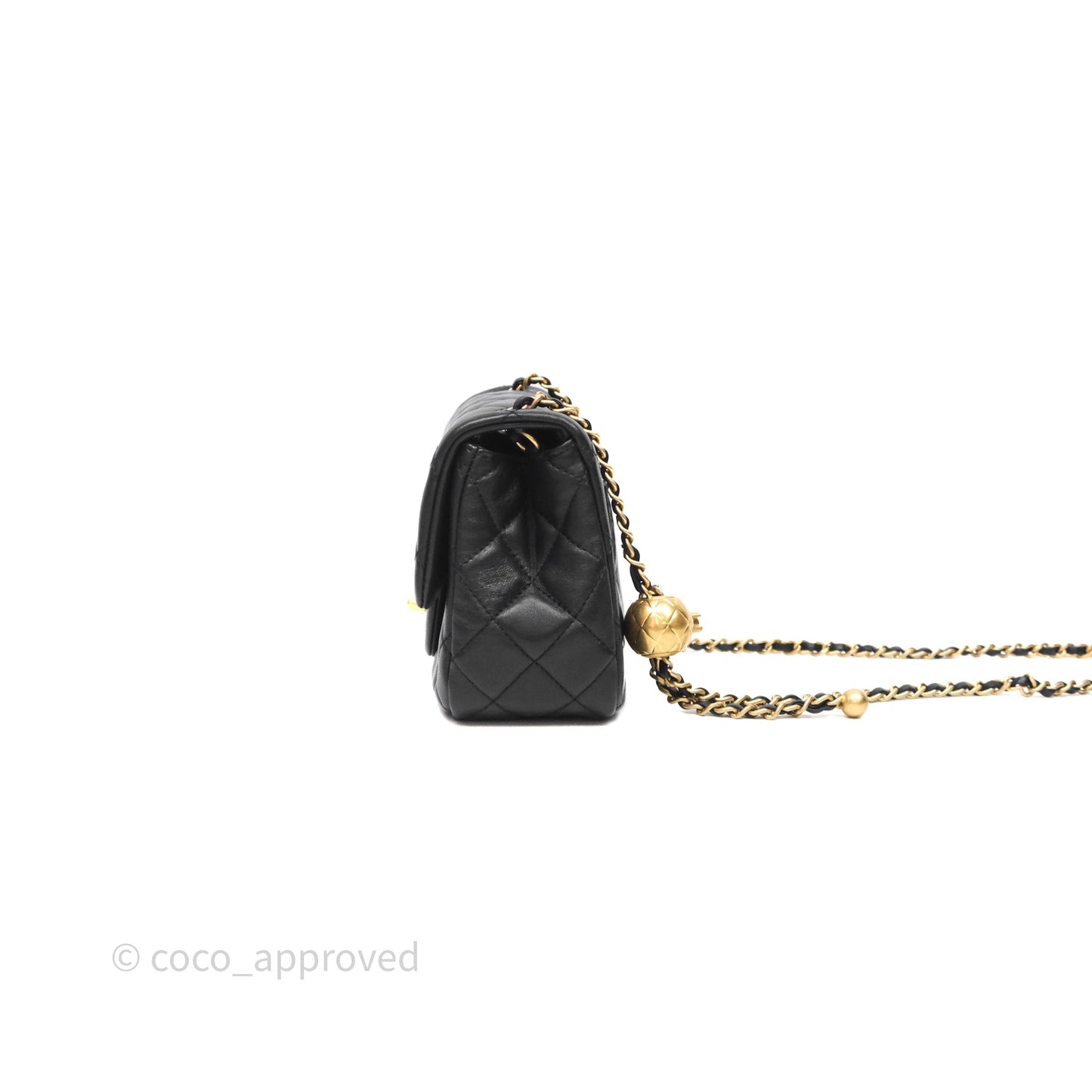Chanel Pearl Crush Mini Square Quilted Black Lambskin Aged Gold Hardware
