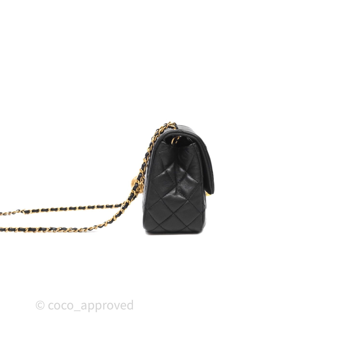 Chanel Pearl Crush Mini Square Quilted Black Lambskin Aged Gold Hardware