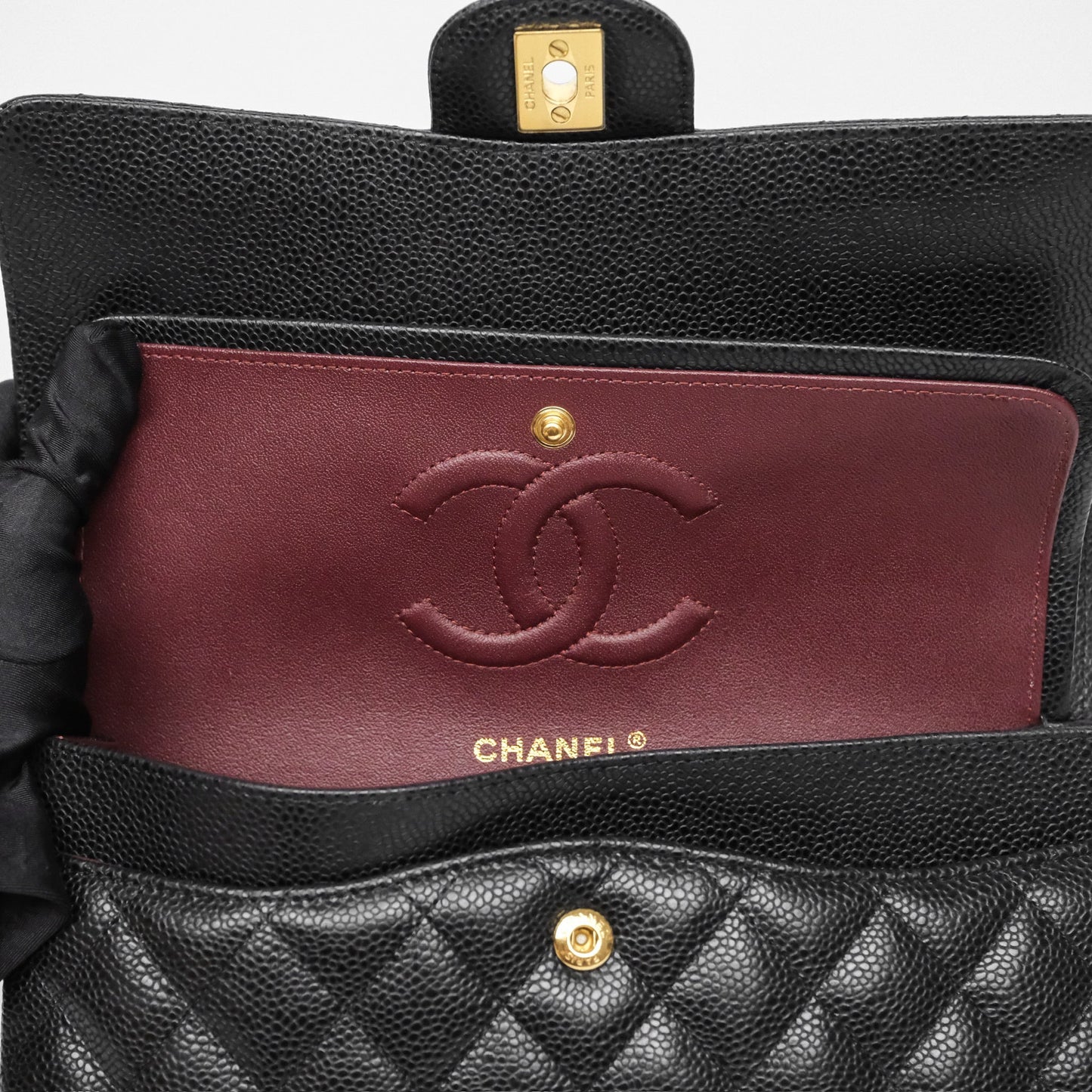 Chanel Classic M/L Medium Flap Quilted Black Caviar Gold Hardware