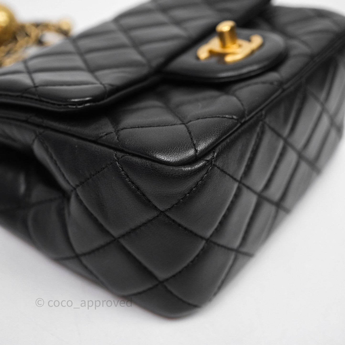 Chanel Pearl Crush Mini Square Quilted Black Lambskin Aged Gold Hardware
