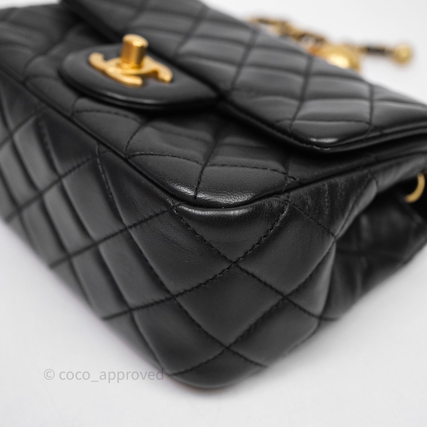 Chanel Pearl Crush Mini Square Quilted Black Lambskin Aged Gold Hardware