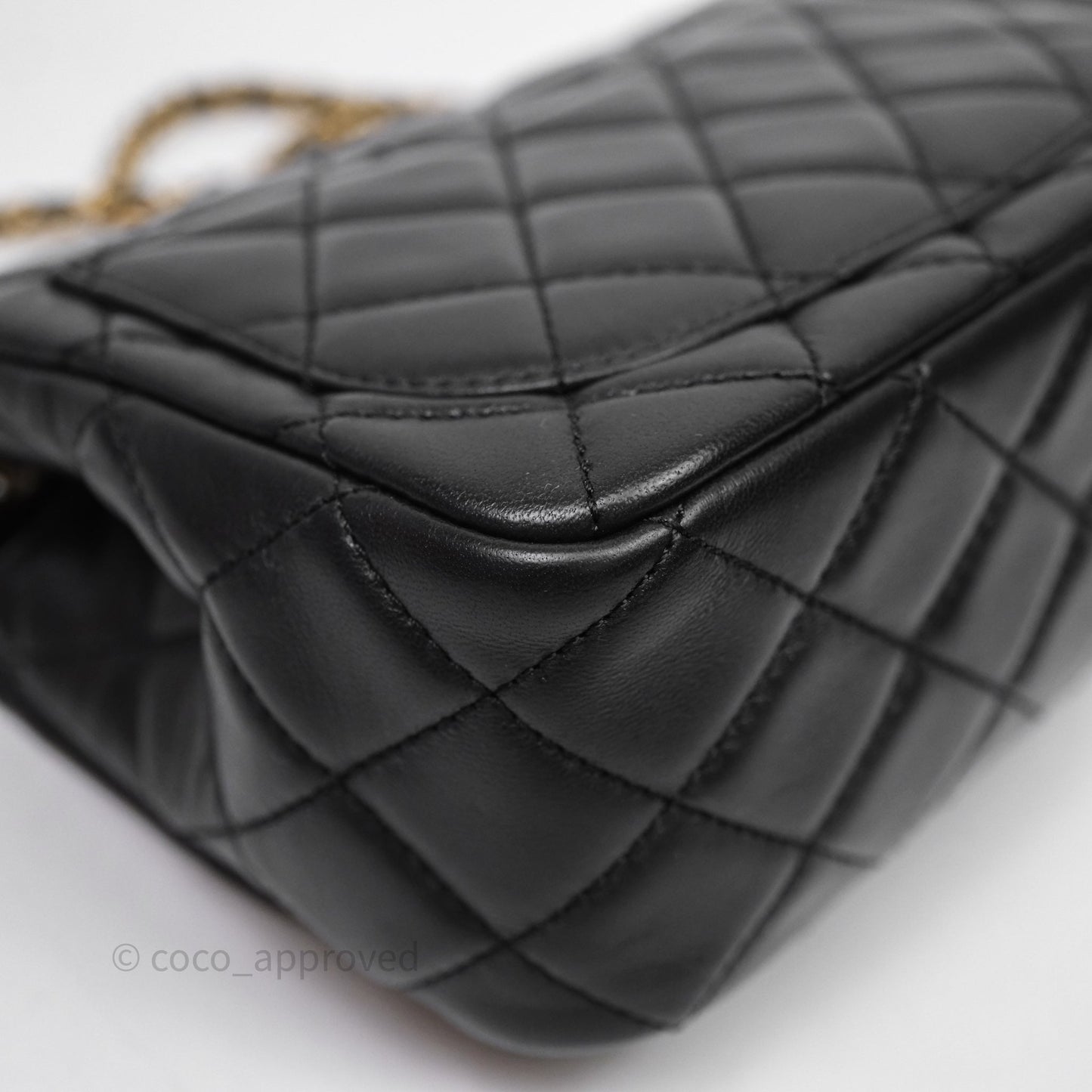 Chanel Pearl Crush Mini Square Quilted Black Lambskin Aged Gold Hardware