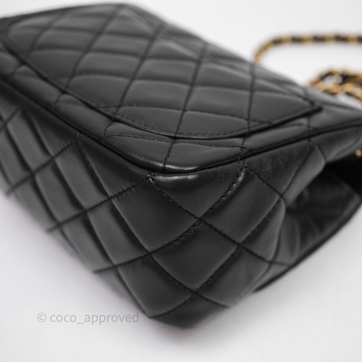 Chanel Pearl Crush Mini Square Quilted Black Lambskin Aged Gold Hardware