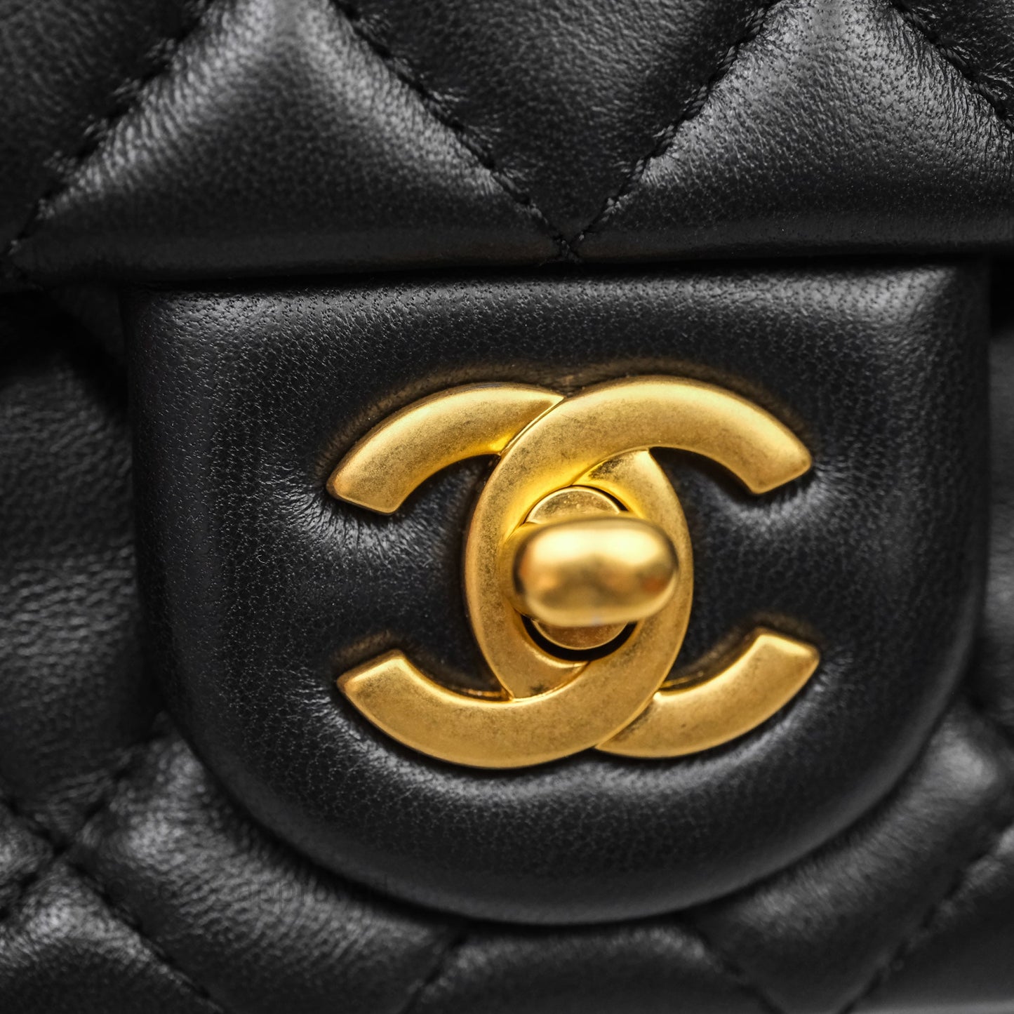 Chanel Pearl Crush Mini Square Quilted Black Lambskin Aged Gold Hardware