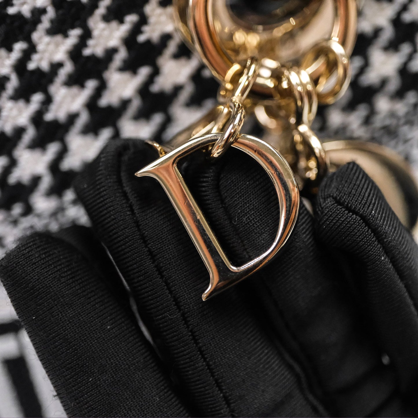Christian Dior Mini Lady D-Lite Bag Black White Houndstooth