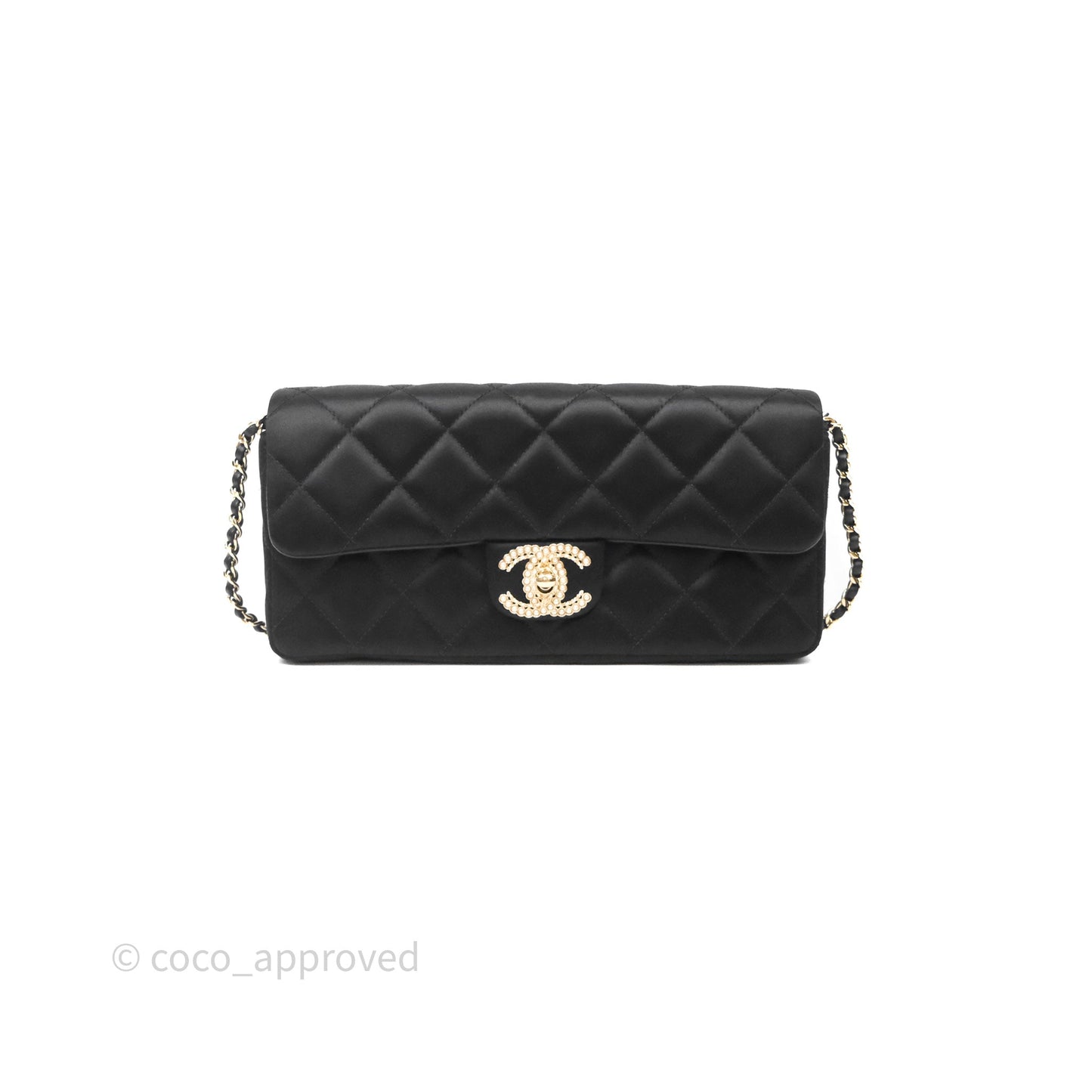 Chanel Pearl CC Clutch with Chain Black Velvet Gold Hardware
