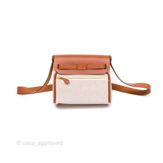 Hermes Mini Herbag 20 Ecru Beige/ Fauve 34 Gold Hardware