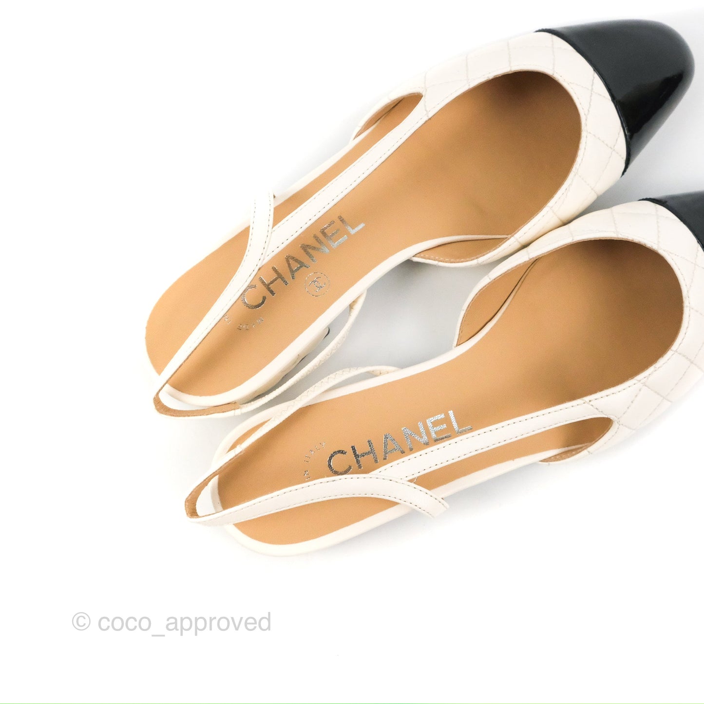 Chanel Slingback Quilted White/Black Leather Size 37