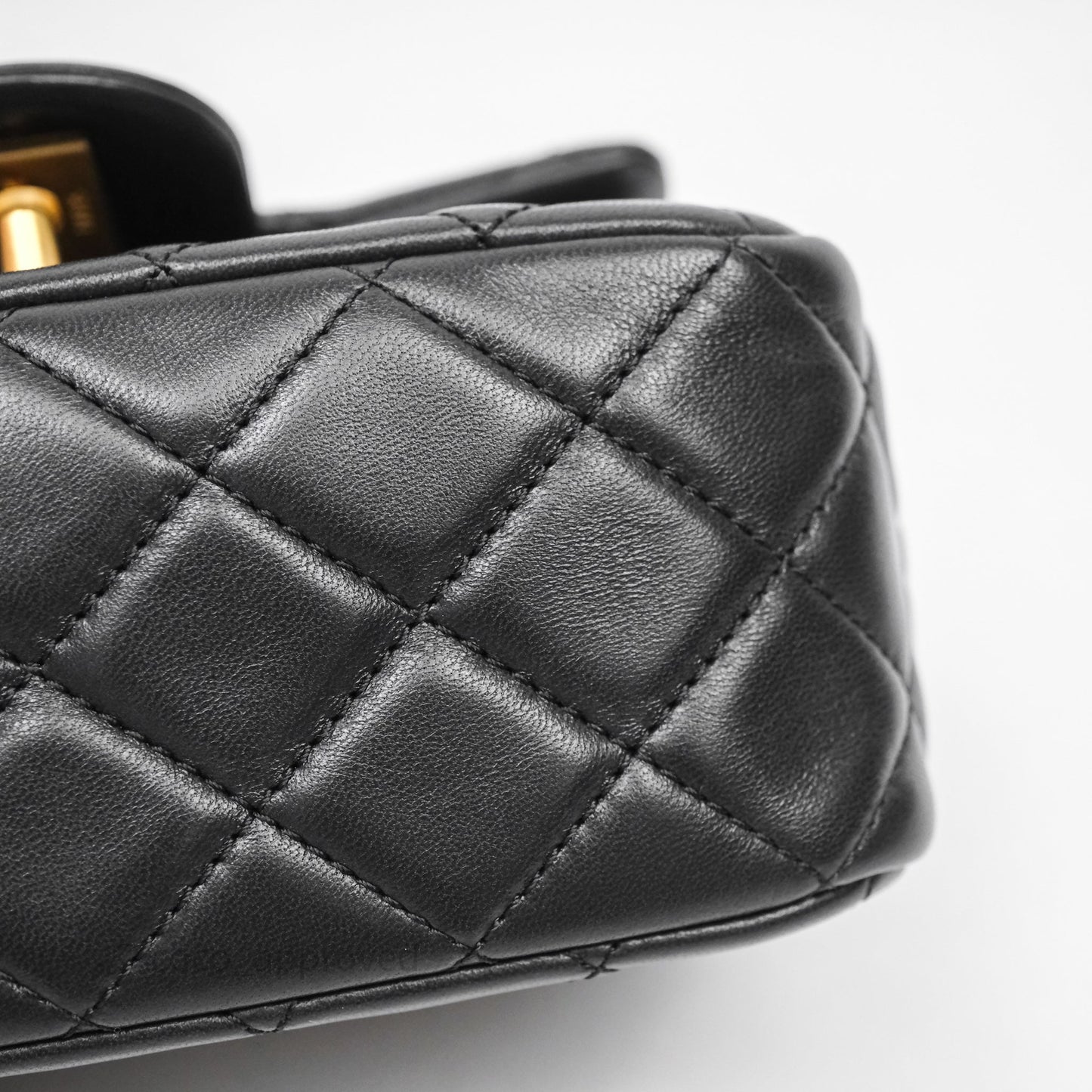 Chanel Pearl Crush Mini Square Quilted Black Lambskin Aged Gold Hardware
