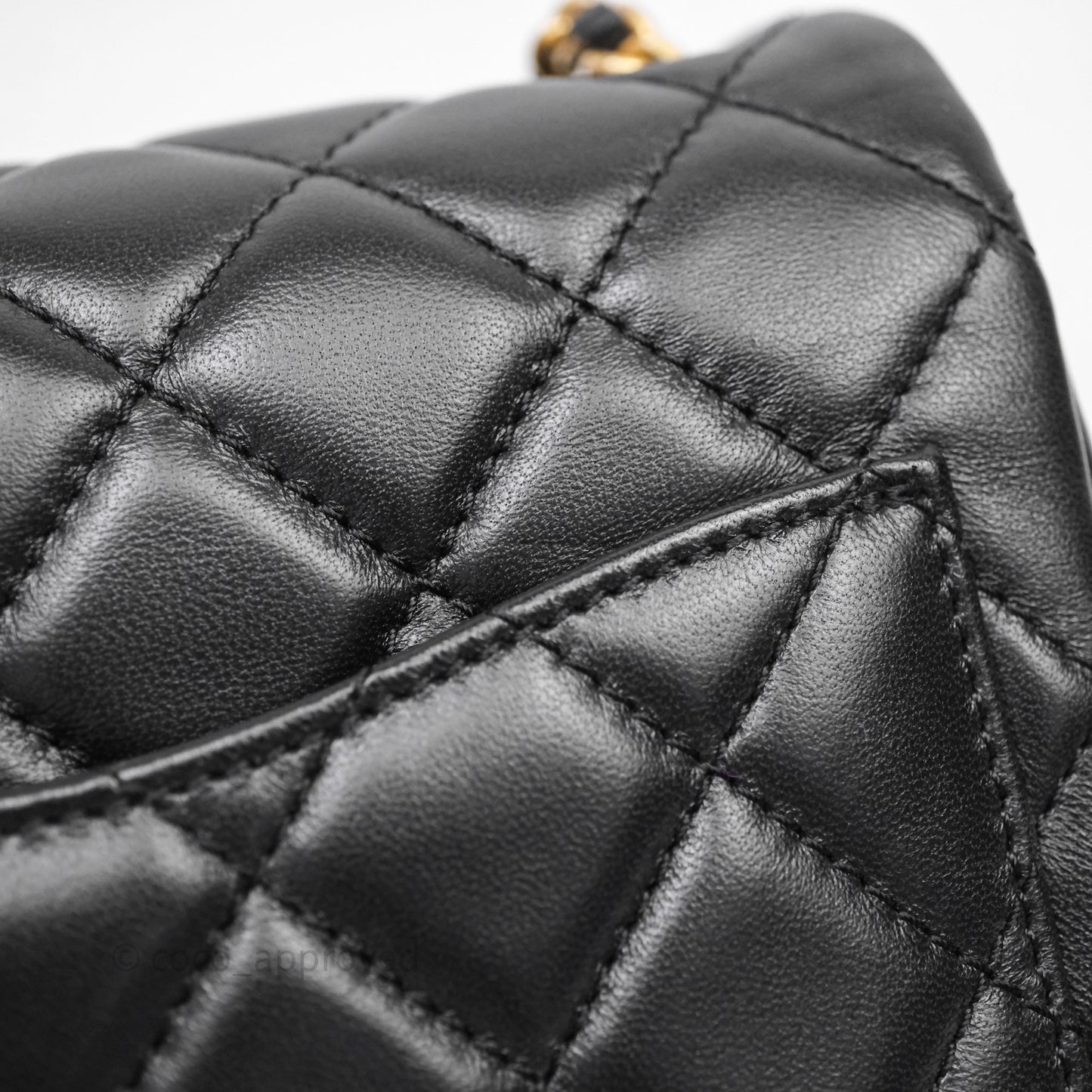 Chanel Pearl Crush Mini Square Quilted Black Lambskin Aged Gold Hardware