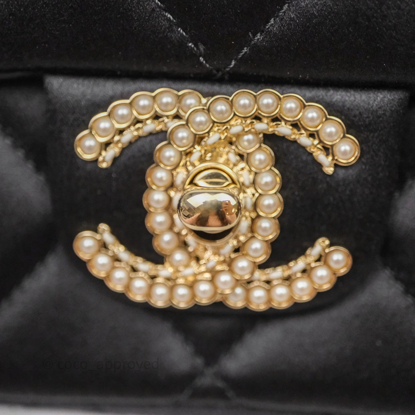 Chanel Pearl CC Clutch with Chain Black Velvet Gold Hardware