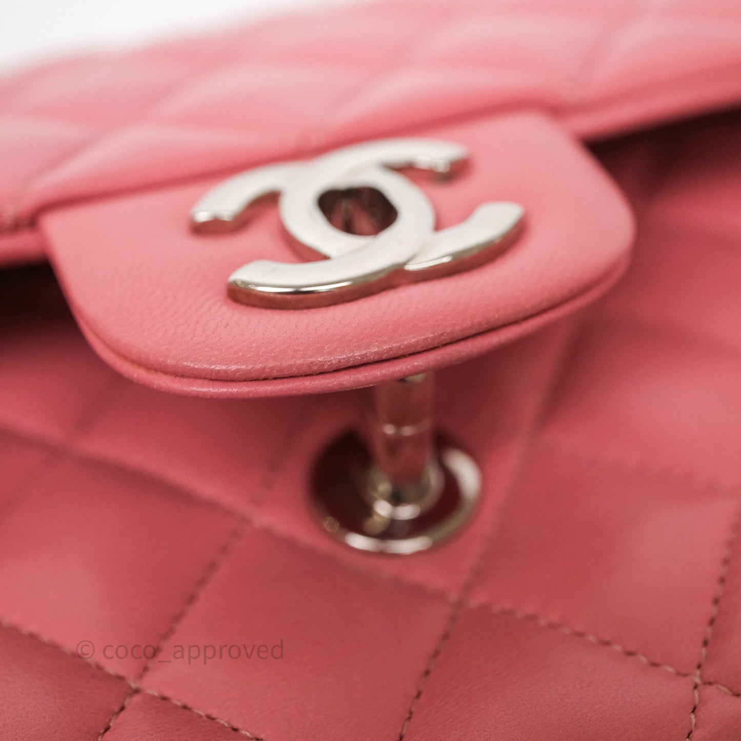 Chanel Classic M/L Medium Flap Quilted Pink Lambskin Silver Hardware