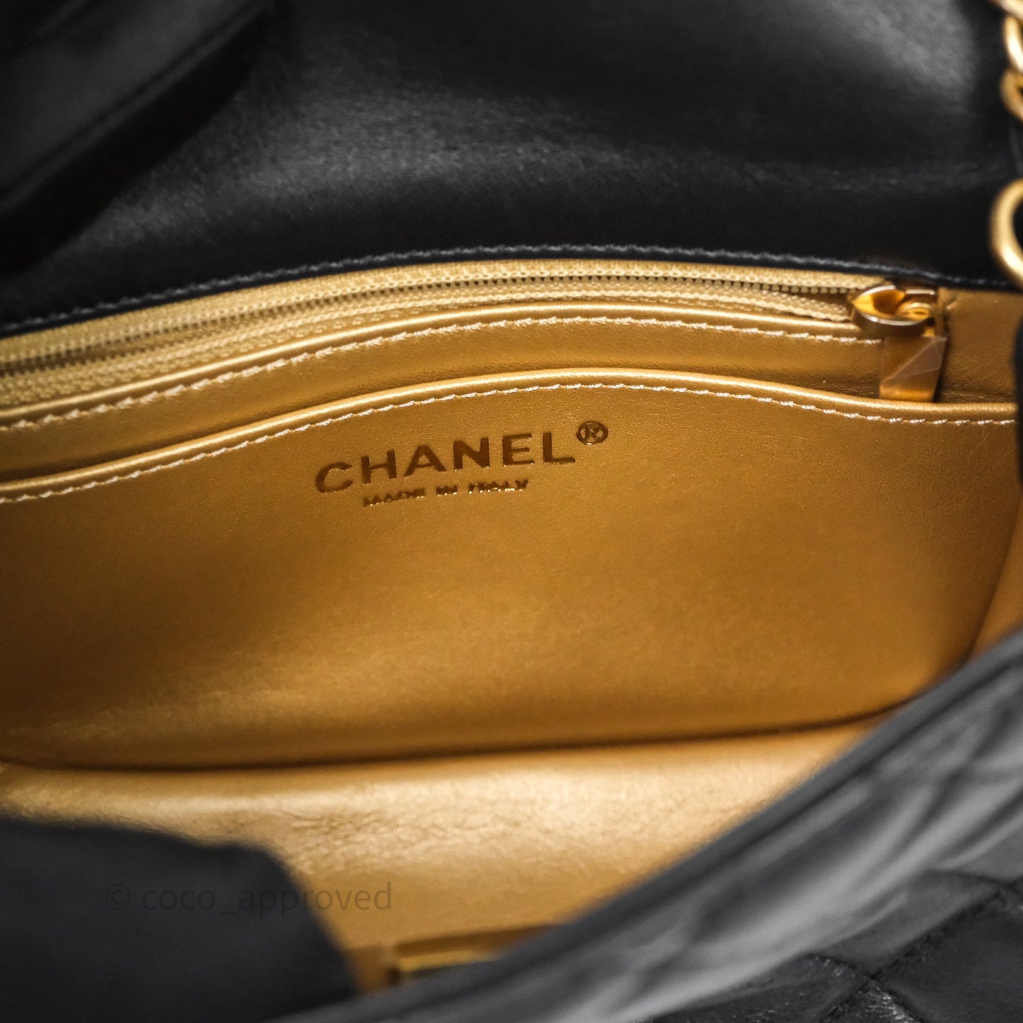 Chanel Pearl Crush Mini Square Quilted Black Lambskin Aged Gold Hardware