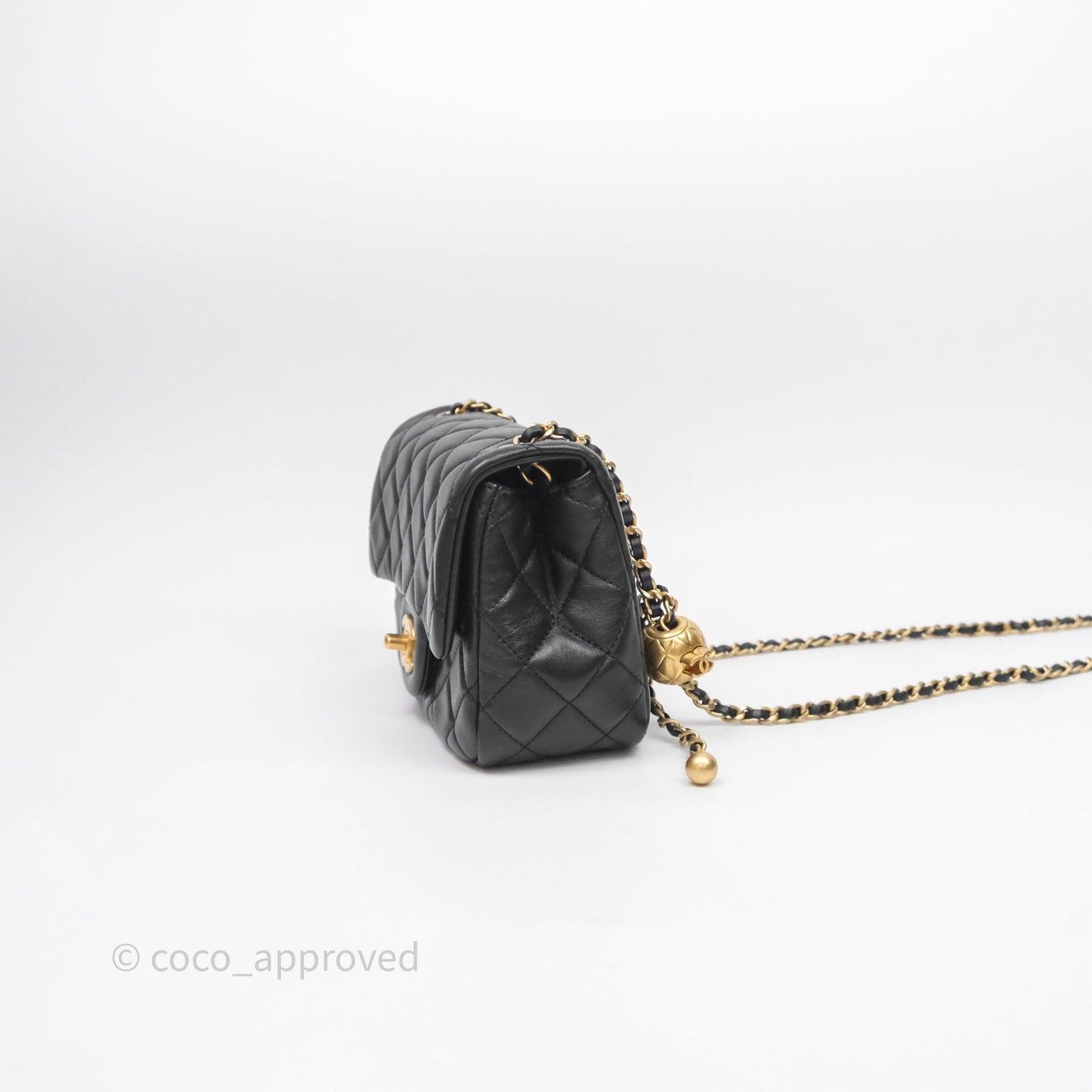 Chanel Pearl Crush Mini Square Quilted Black Lambskin Aged Gold Hardware