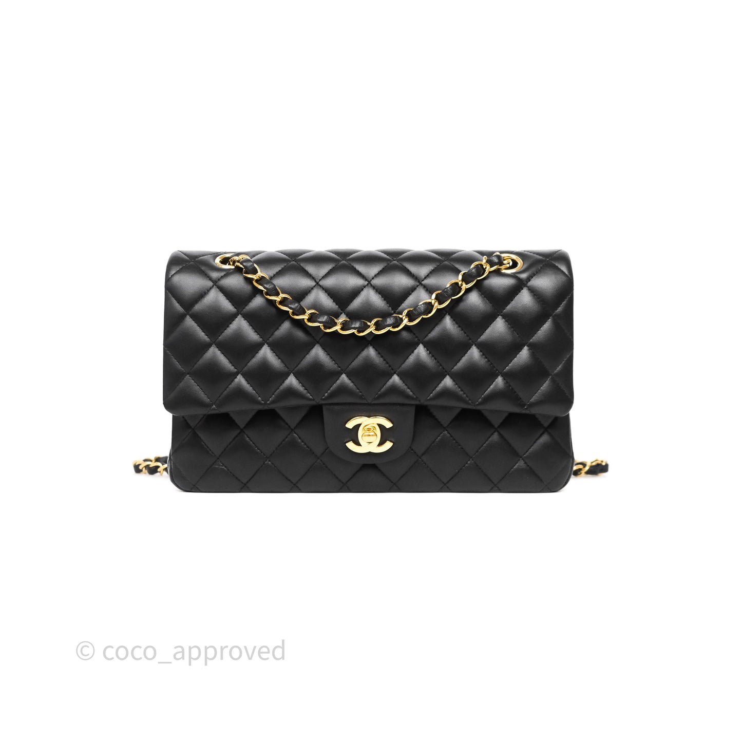 Chanel Classic M/L Medium Flap Quilted Black Lambskin Gold Hardware