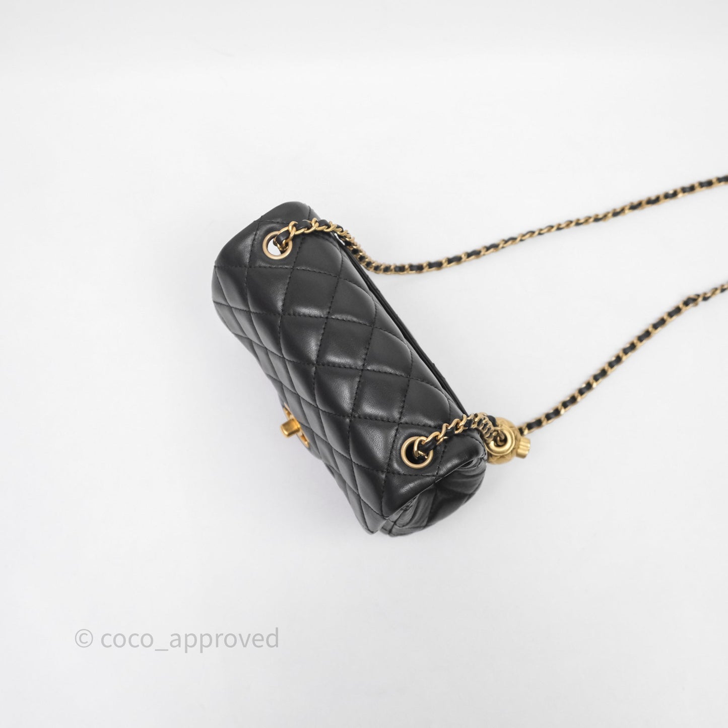 Chanel Pearl Crush Mini Square Quilted Black Lambskin Aged Gold Hardware