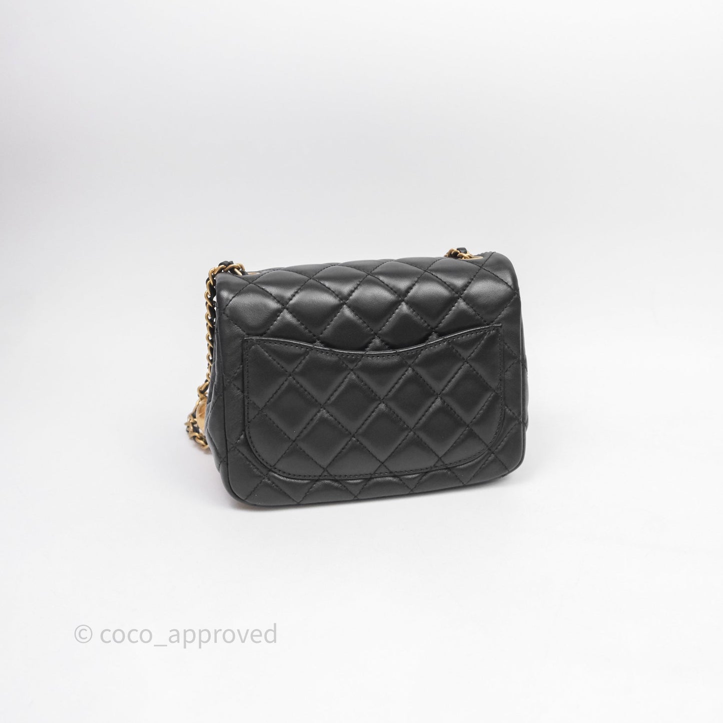 Chanel Pearl Crush Mini Square Quilted Black Lambskin Aged Gold Hardware