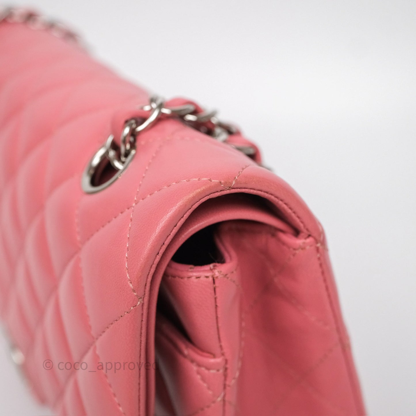 Chanel Classic M/L Medium Flap Quilted Pink Lambskin Silver Hardware