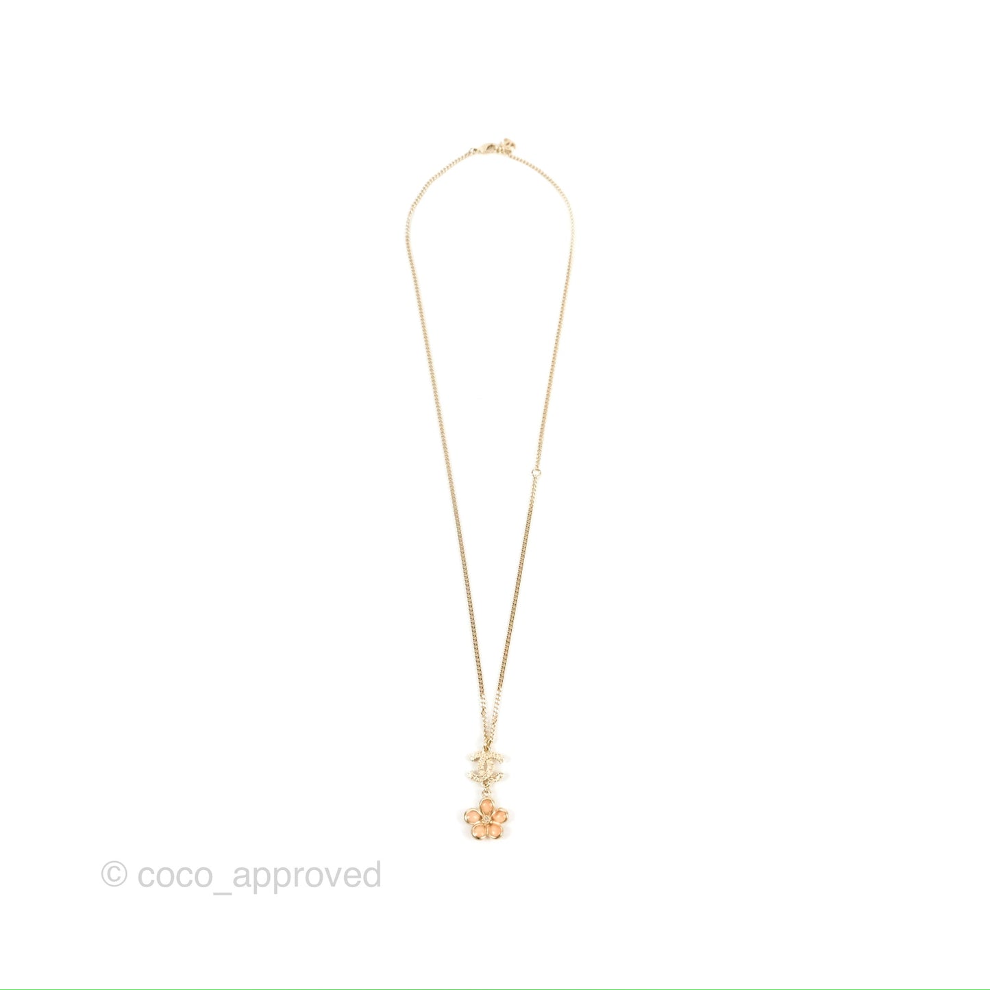 Chanel CC Crystal Flower Drop Necklace Gold Tone 18C