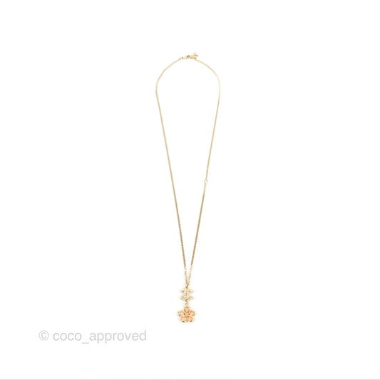 Chanel CC Crystal Flower Drop Necklace Gold Tone 18C